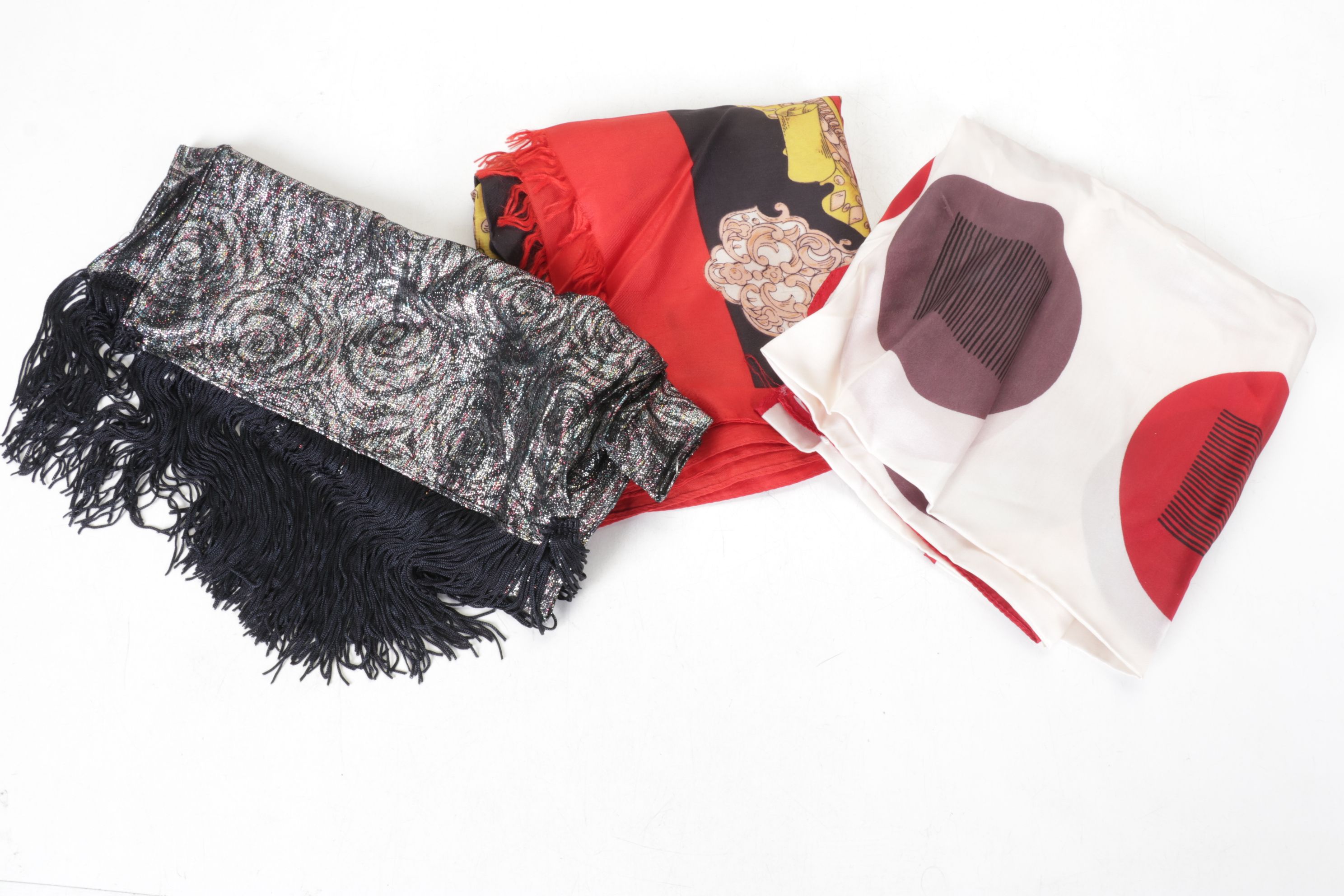 Creme Mod Square Mesh Clutch with Tapestry Purse, Silk Scarves, Gloves and More