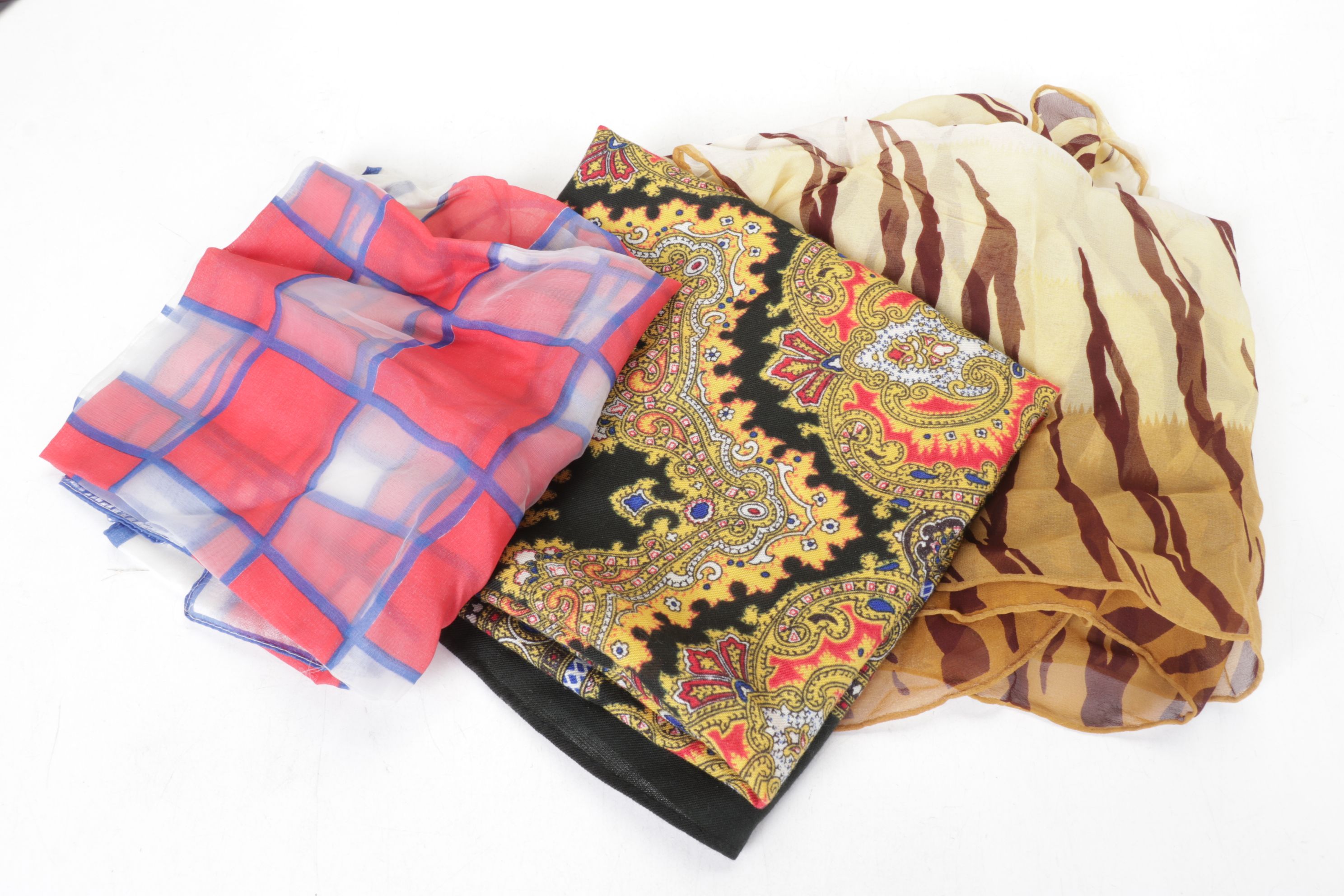 Creme Mod Square Mesh Clutch with Tapestry Purse, Silk Scarves, Gloves and More