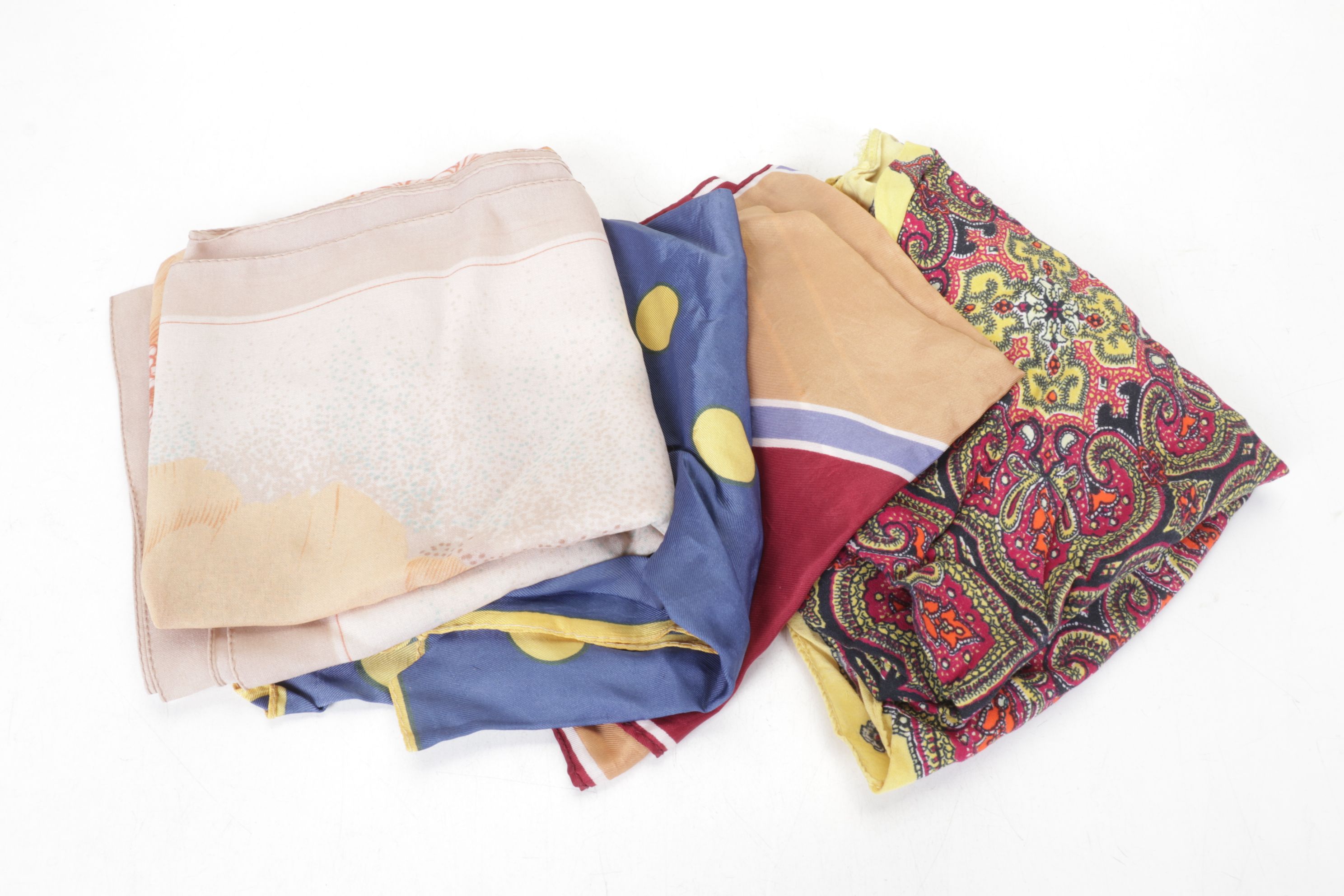 Creme Mod Square Mesh Clutch with Tapestry Purse, Silk Scarves, Gloves and More