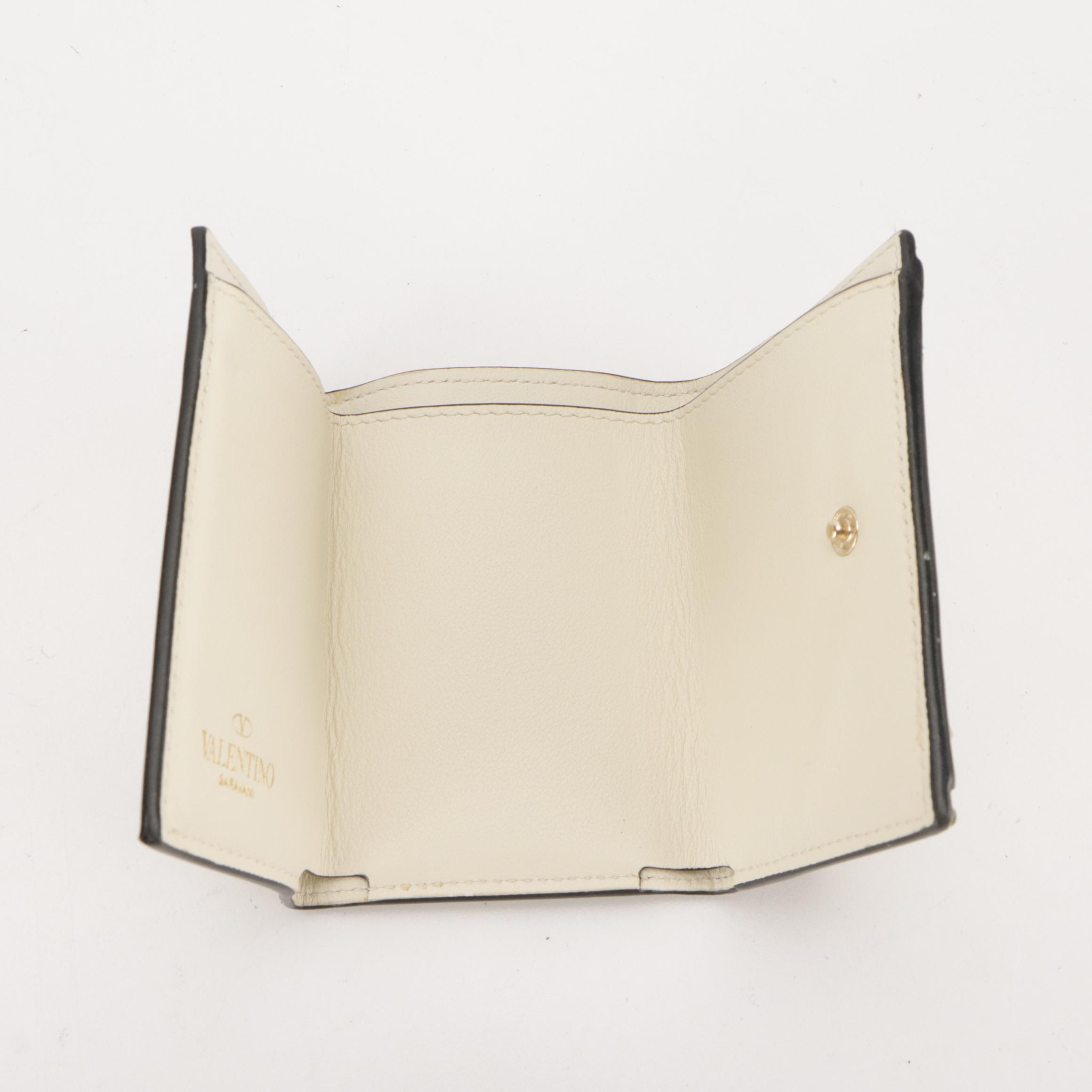 Valentino Garavani Trifold Compact Wallet in Ivory Rockstud Calfskin, With Box