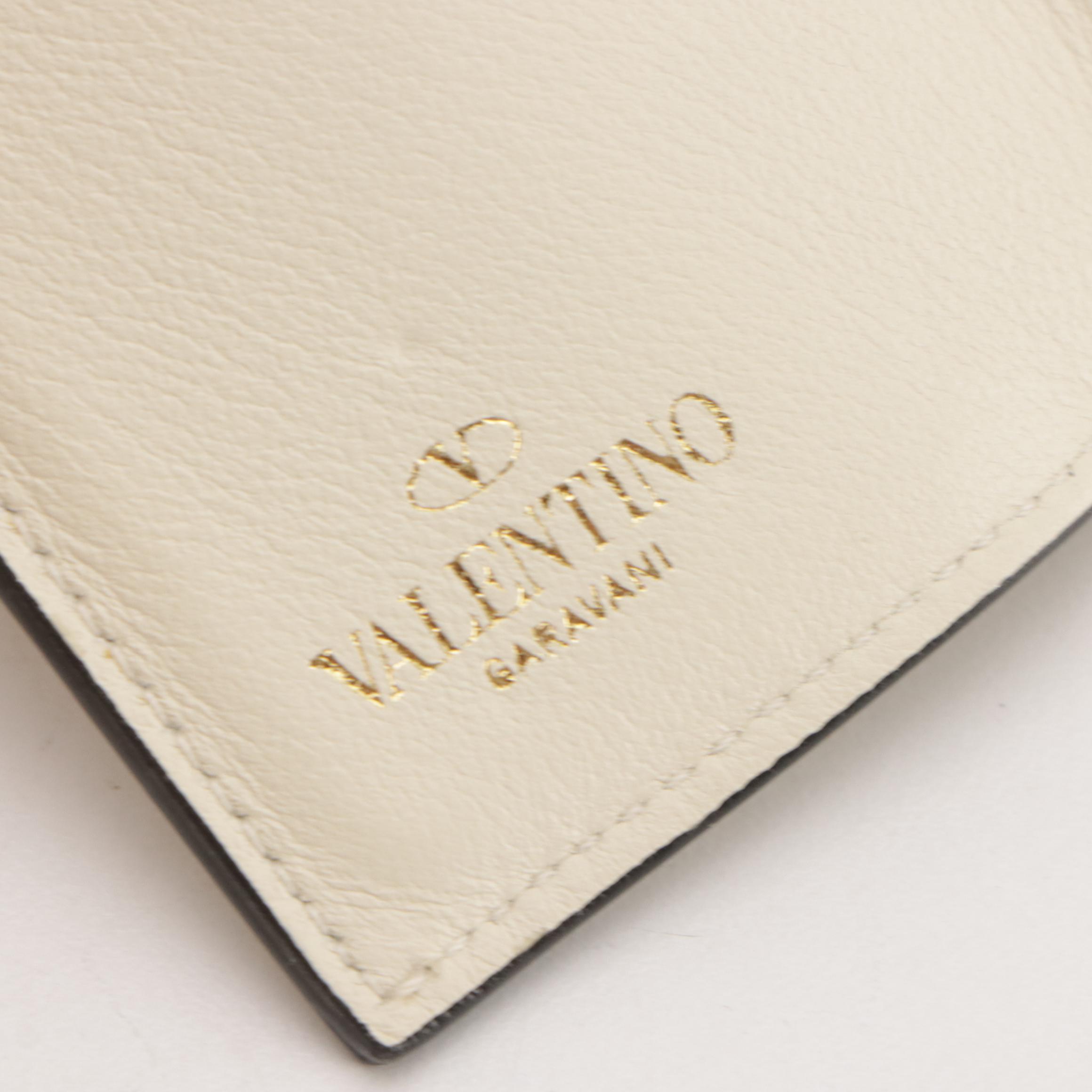 Valentino Garavani Trifold Compact Wallet in Ivory Rockstud Calfskin, With Box
