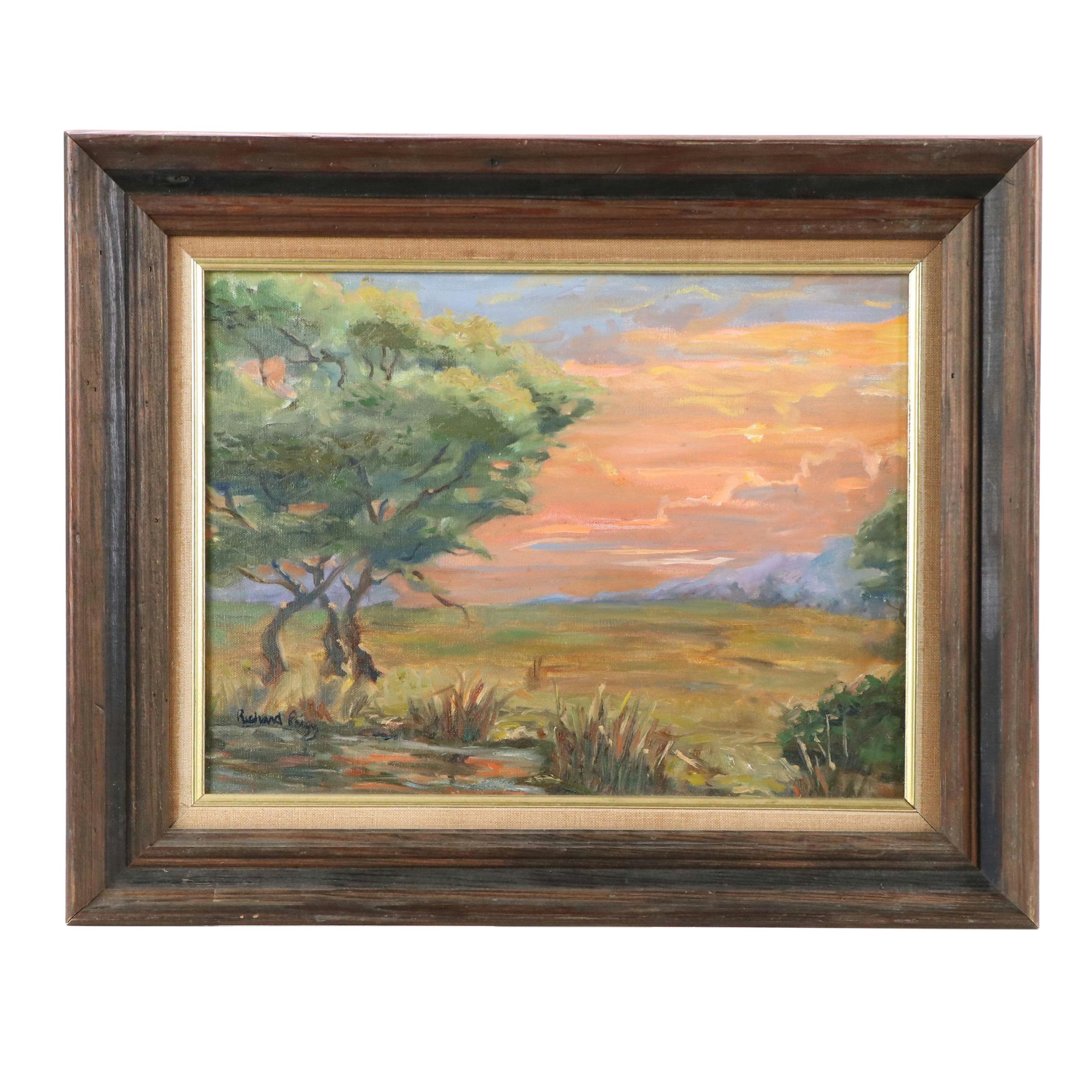 Richard Brigg Oil Painting of Sunset Flatland Landscape