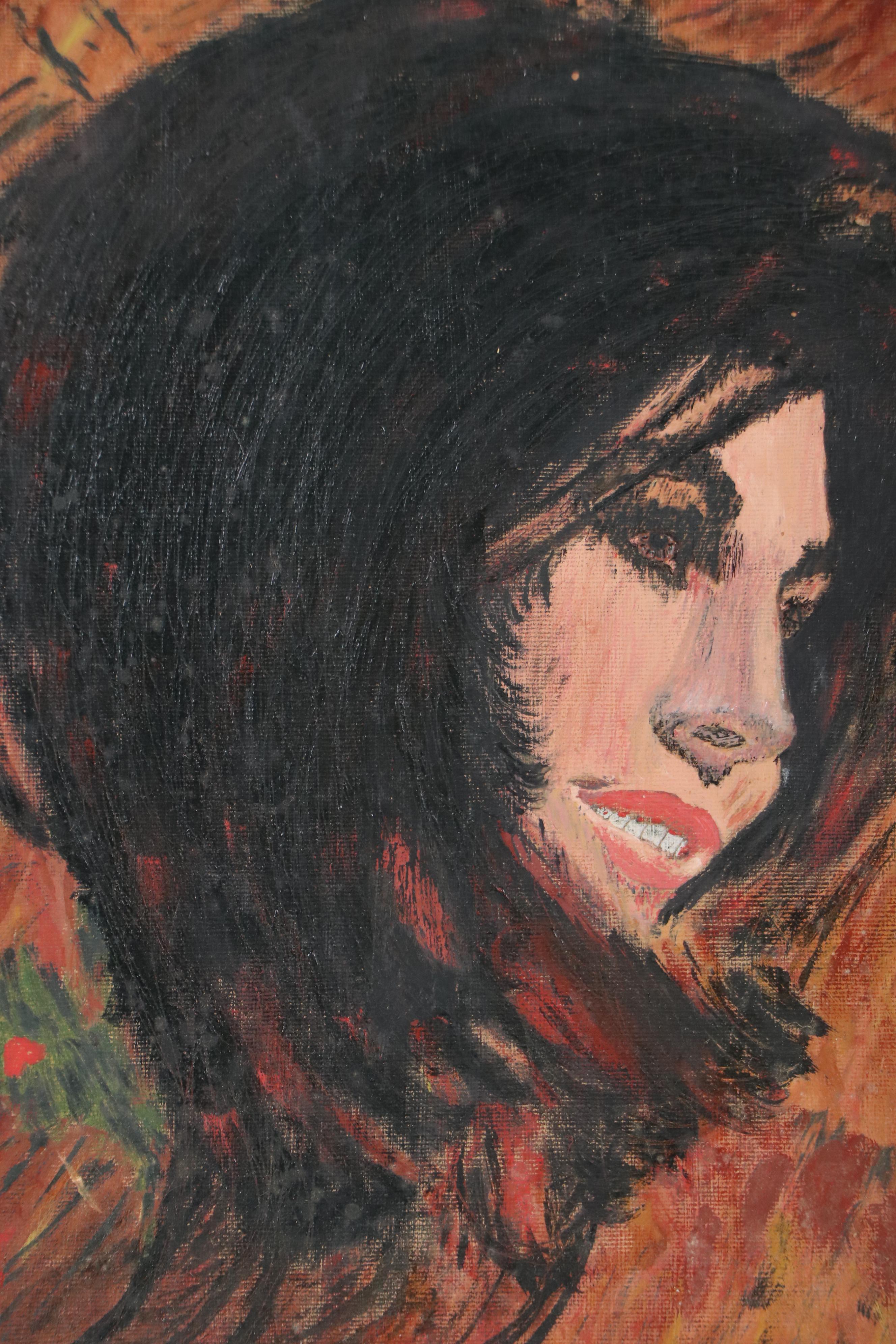 Raymond Arthur Pullon Acrylic Portrait Painting "Gypsy," 1965