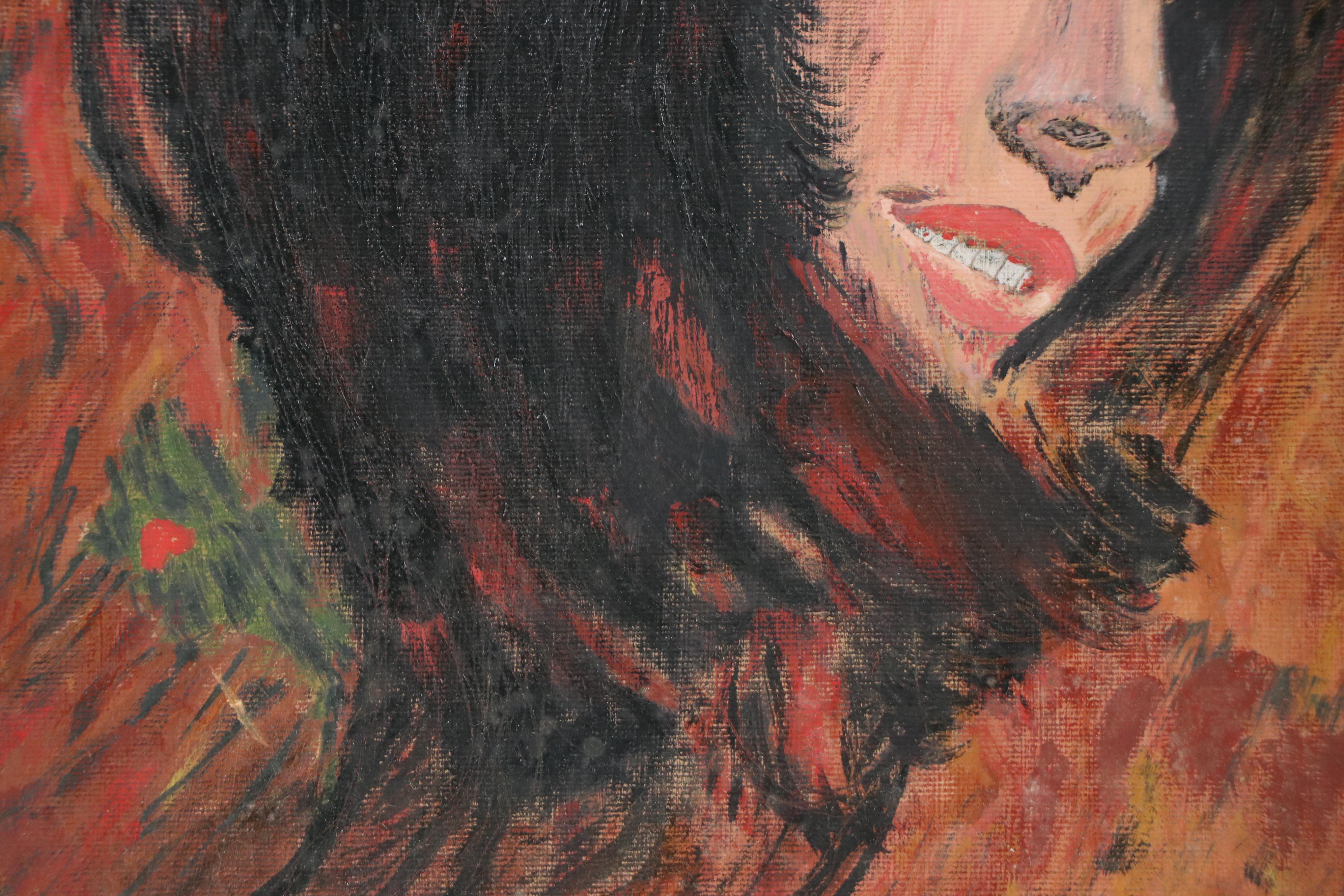 Raymond Arthur Pullon Acrylic Portrait Painting "Gypsy," 1965