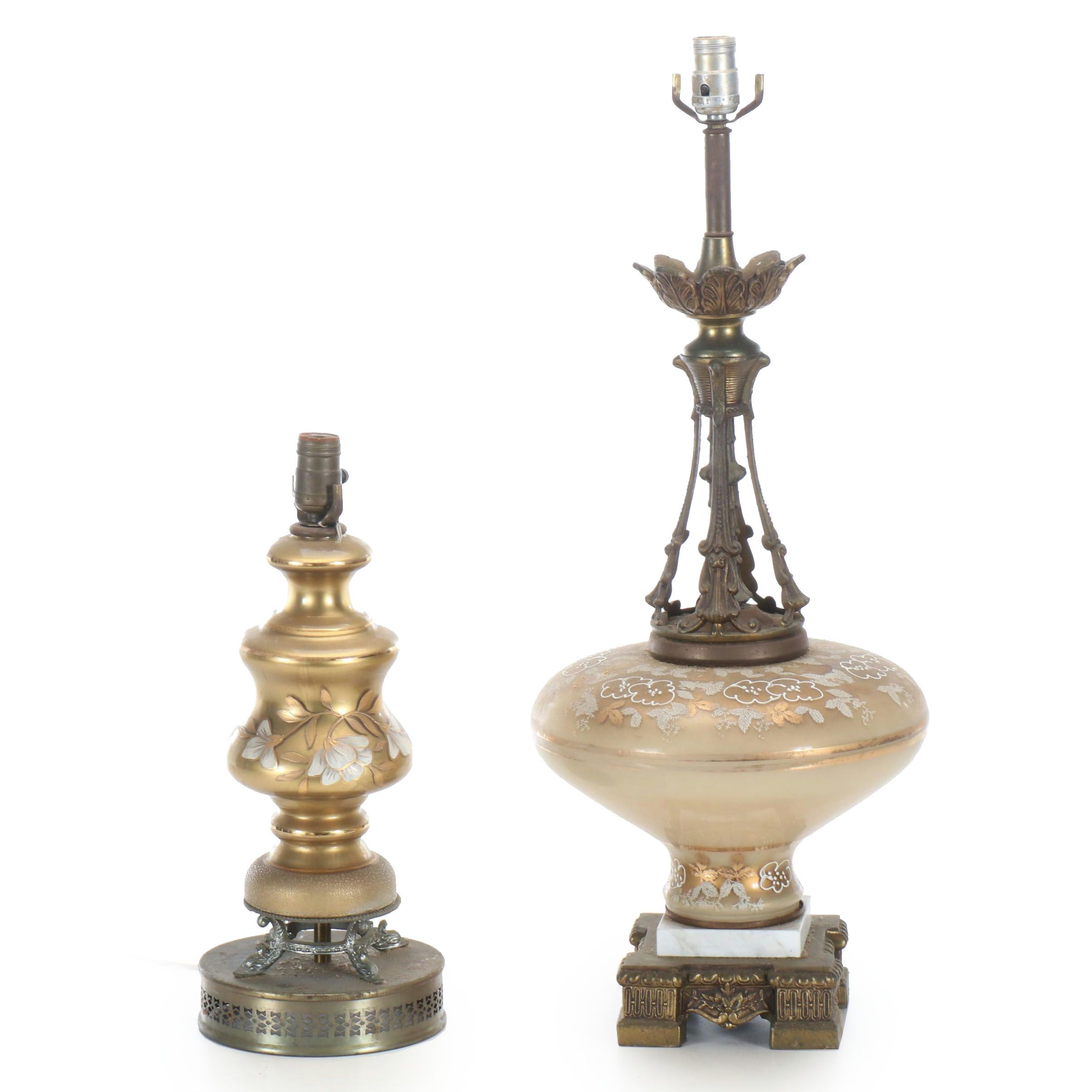 Hollywood Regency Style Paint-Decorated Glass Accent and Table Lamps, Vintage
