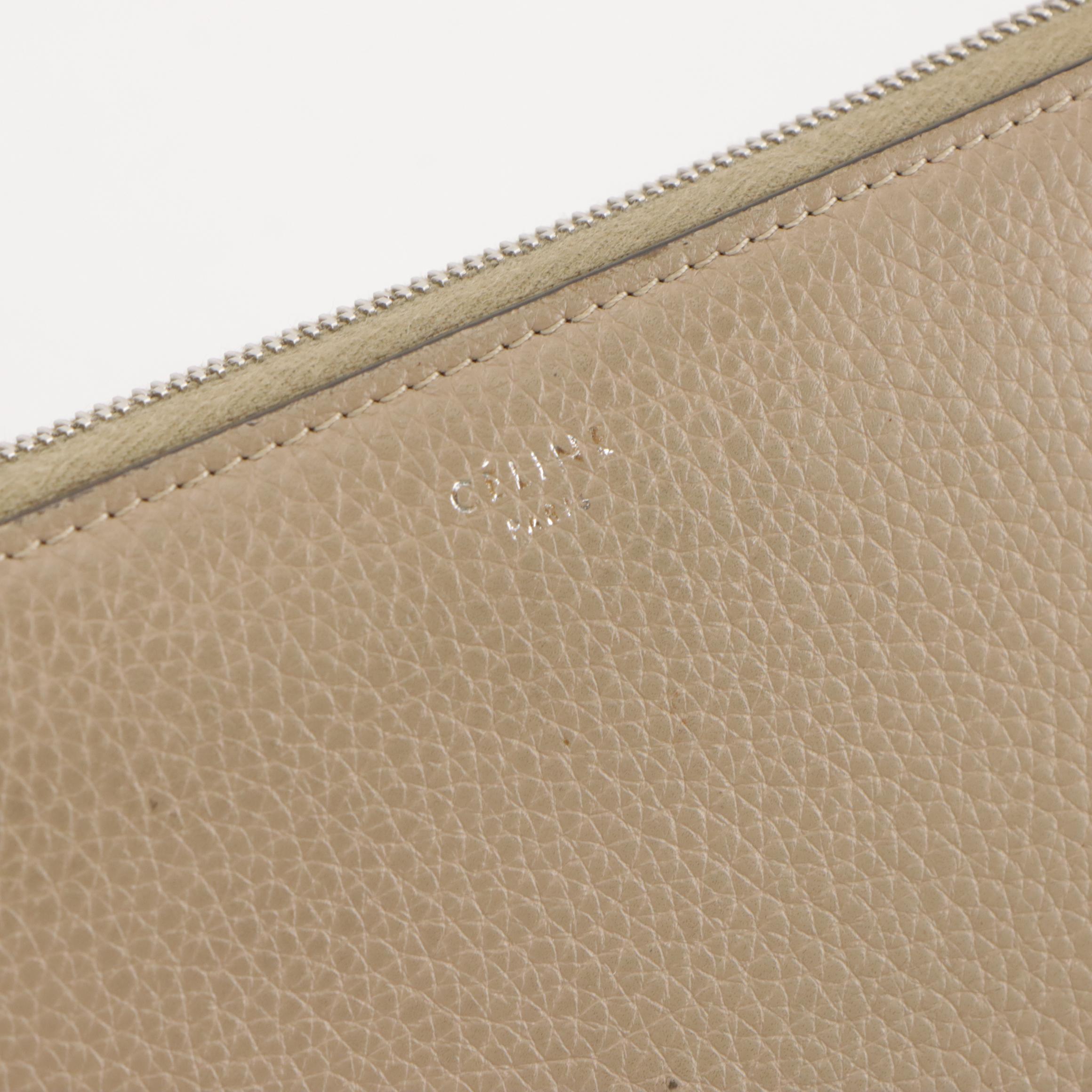 Céline Zip-Around Wallet in Taupe Beige Grained Leather, With Box