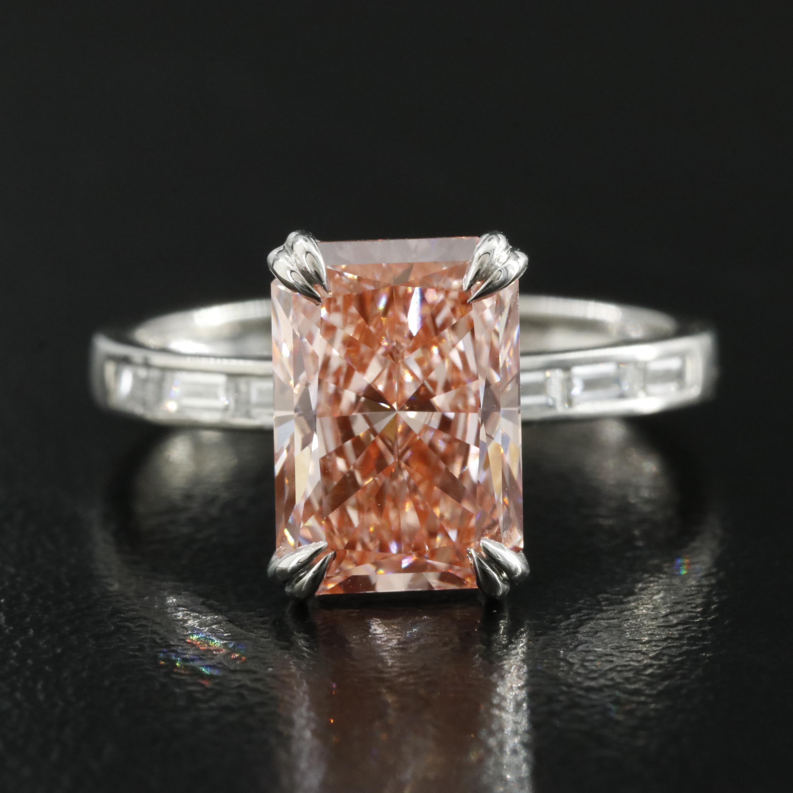 Platinum 3.40 CTW Lab Grown Diamond Ring with IGI Report and Fancy Center