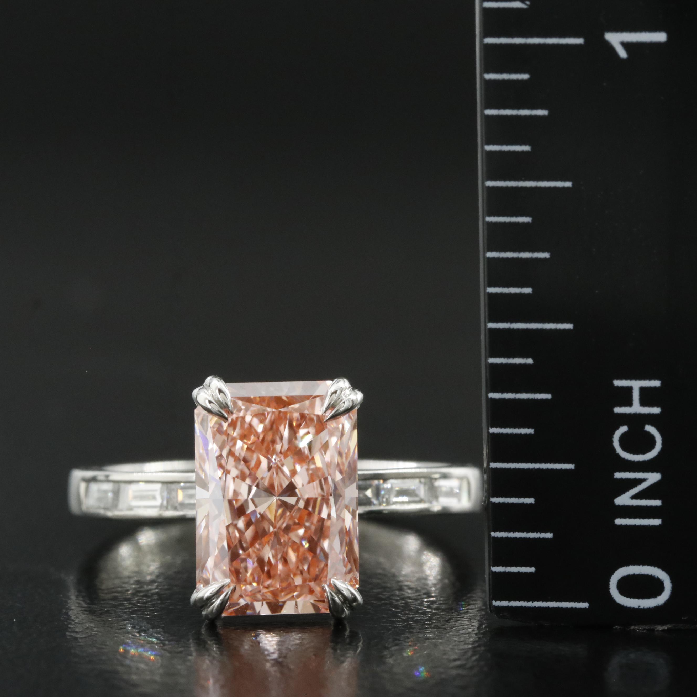 Platinum 3.40 CTW Lab Grown Diamond Ring with IGI Report and Fancy Center