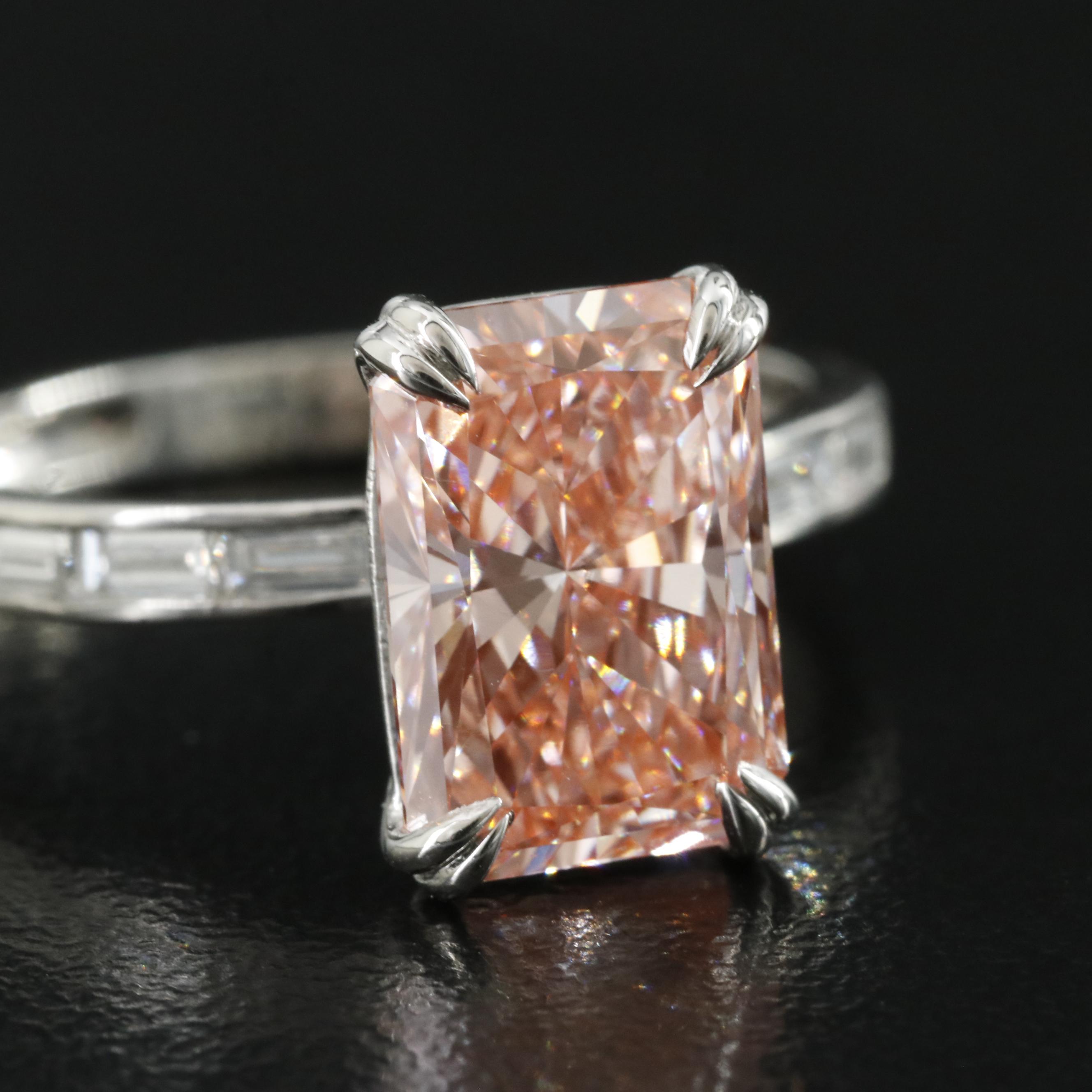 Platinum 3.40 CTW Lab Grown Diamond Ring with IGI Report and Fancy Center