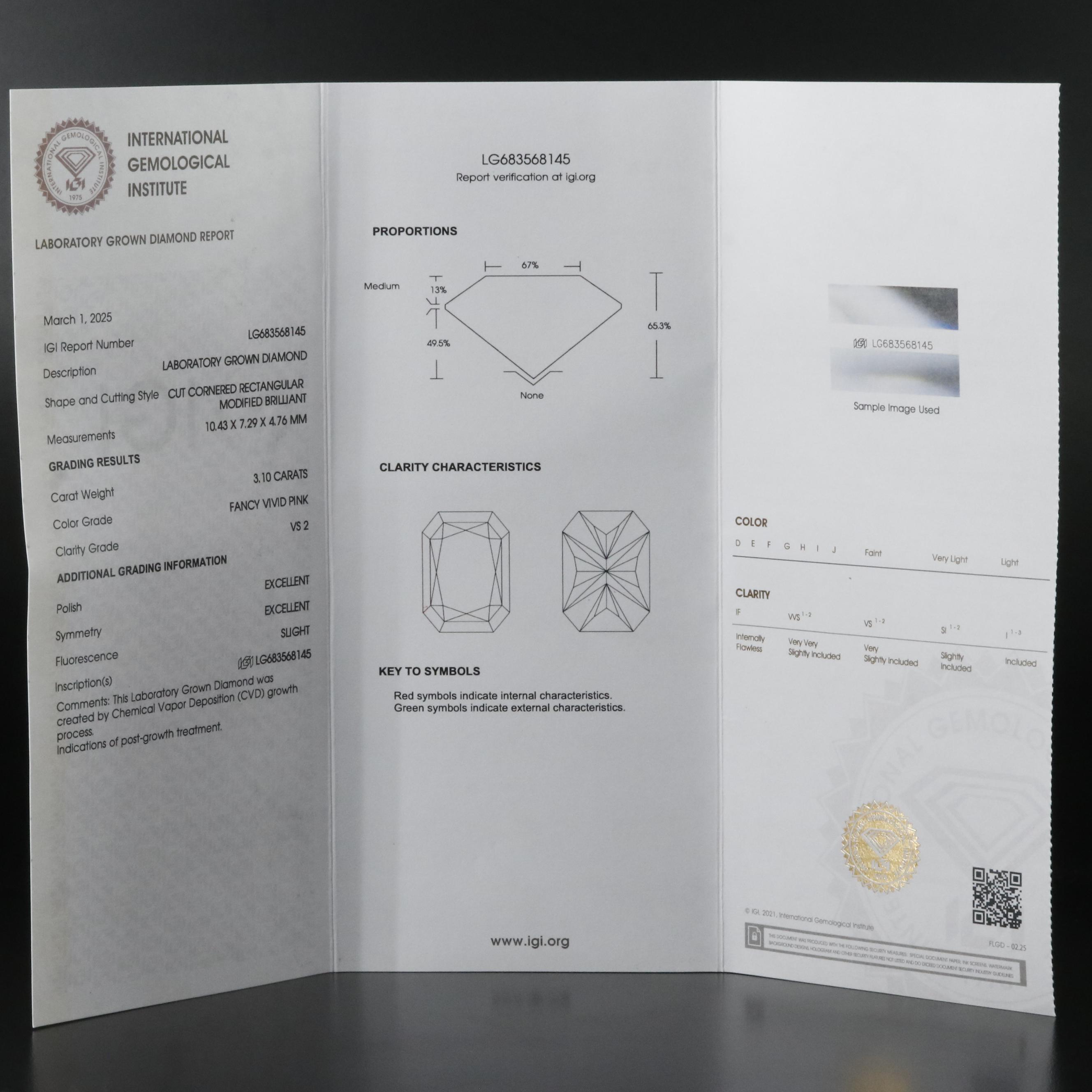Platinum 3.40 CTW Lab Grown Diamond Ring with IGI Report and Fancy Center