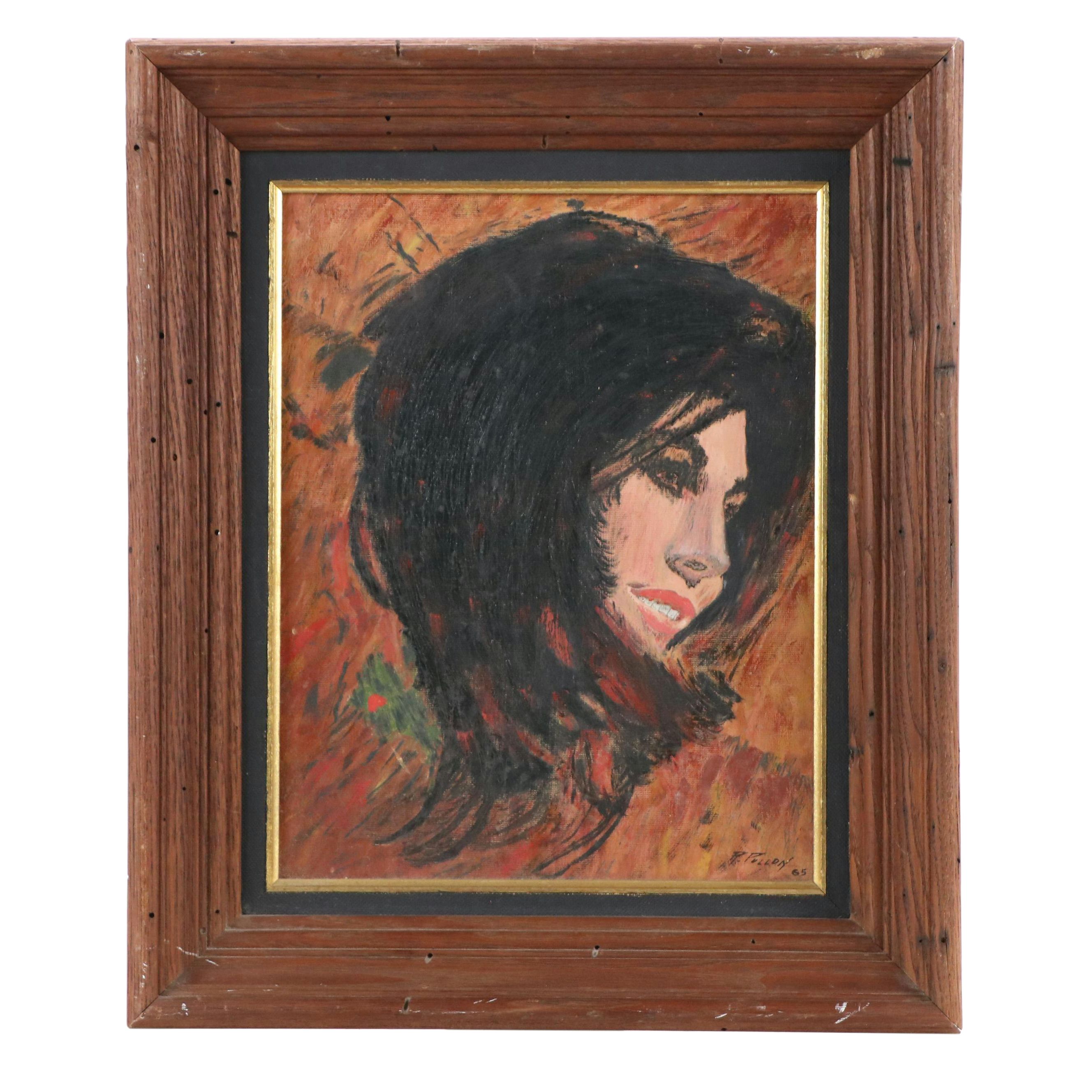 Raymond Arthur Pullon Acrylic Portrait Painting "Gypsy," 1965
