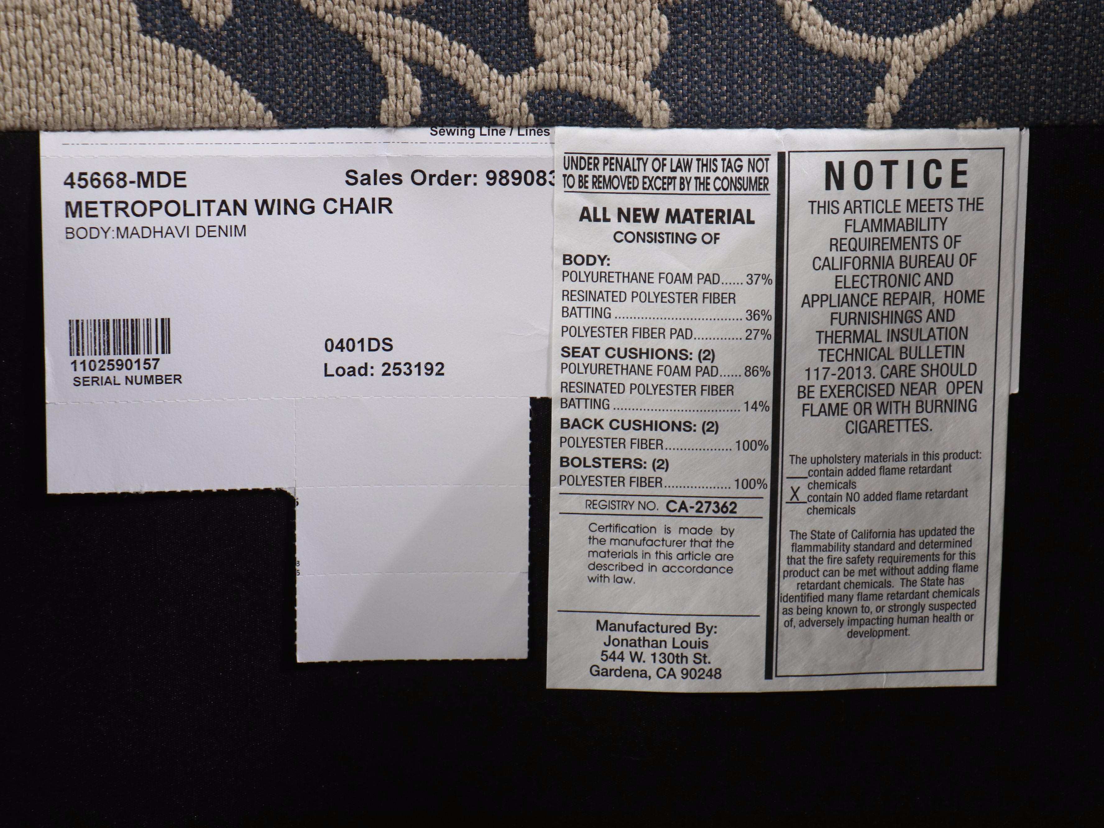 Jonathan Louis "Dahavi Denim" Metropolitan Wing Chair