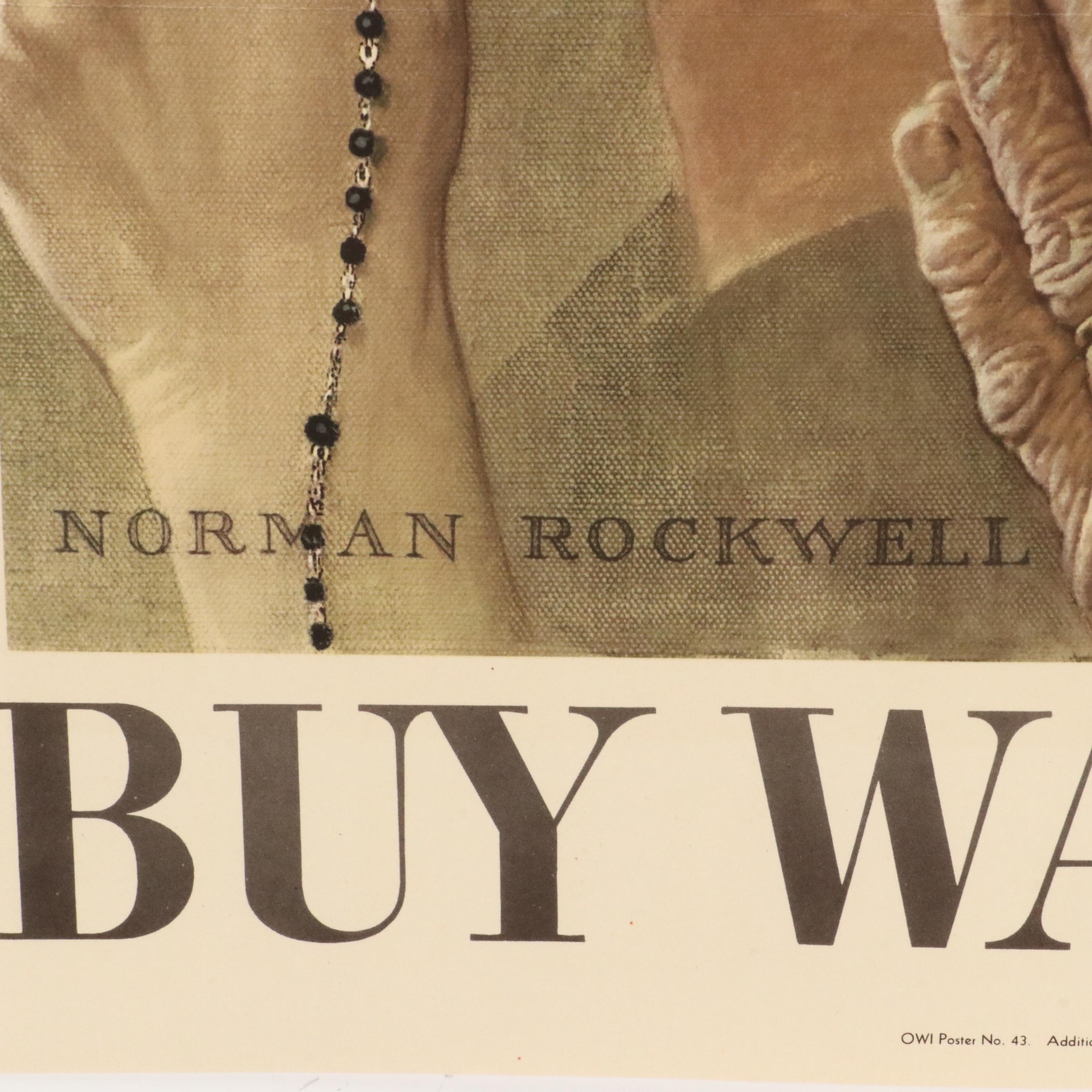 WWII OWI War Bonds Poster After Norman Rockwell "Freedom of Worship," 1943