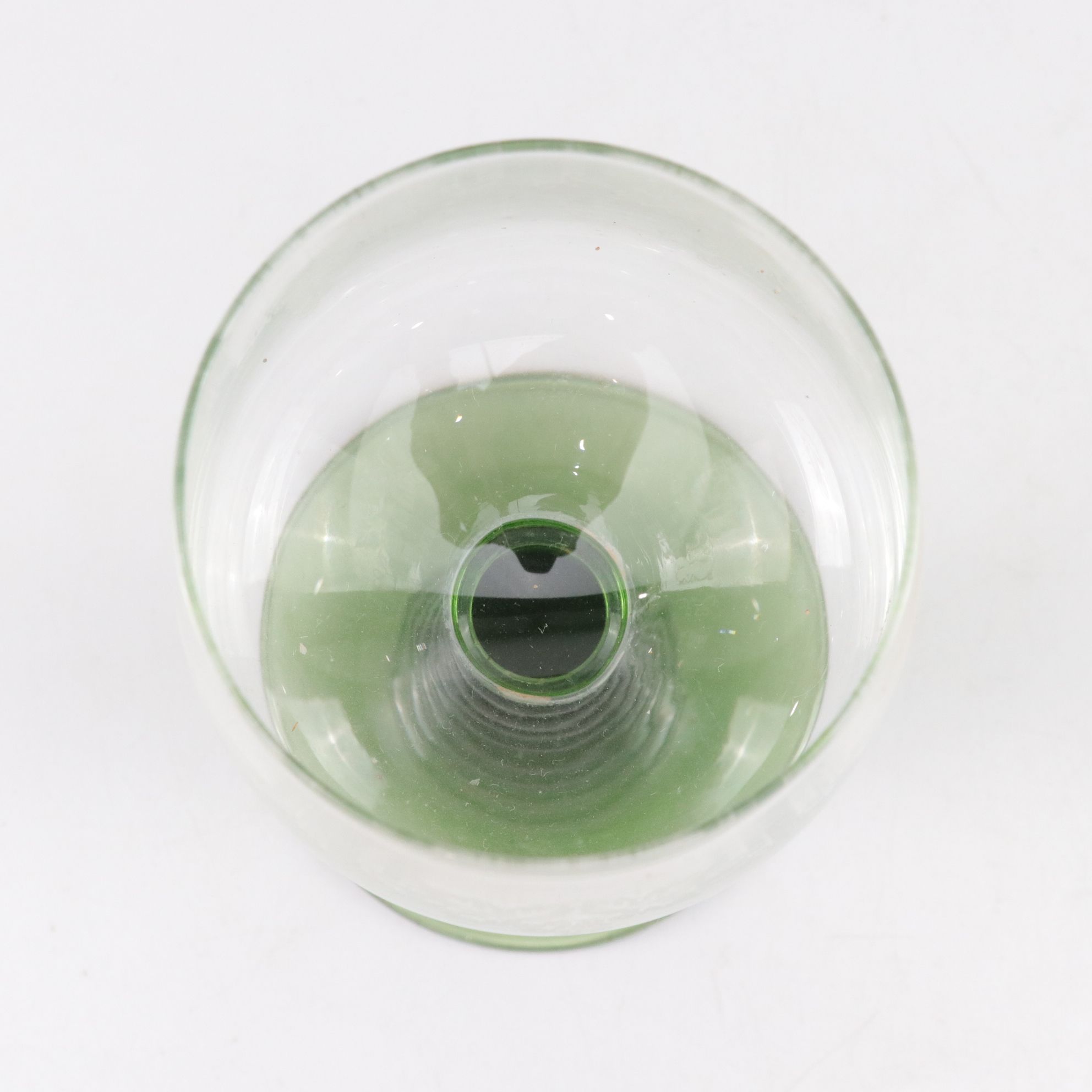 German Green Ribbed Stem Roemer Wine Glasses with Etched Grape Motif