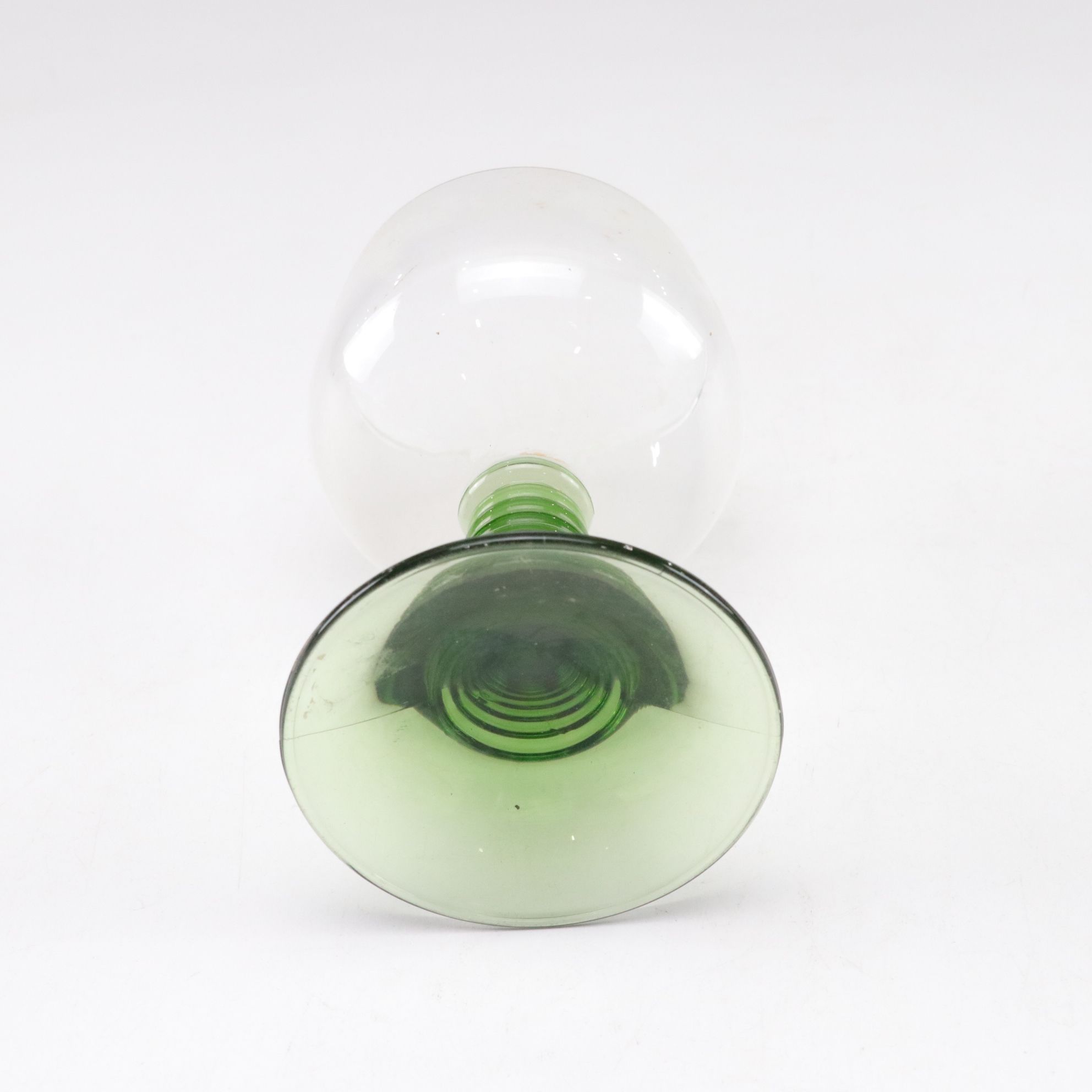 German Green Ribbed Stem Roemer Wine Glasses with Etched Grape Motif