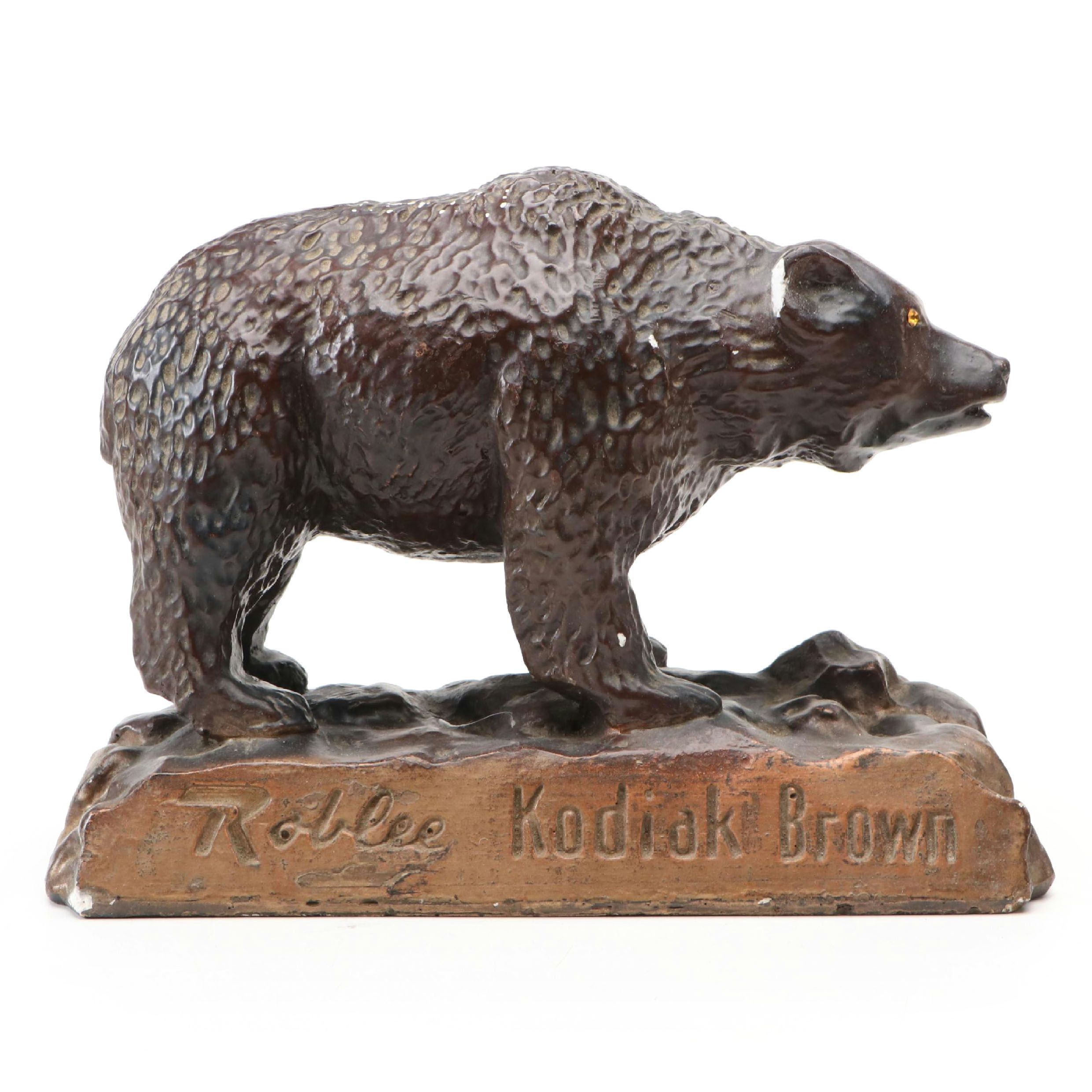 Robbie Kodiak Brown Bear Chalkware Figurine, Mid-20th Century