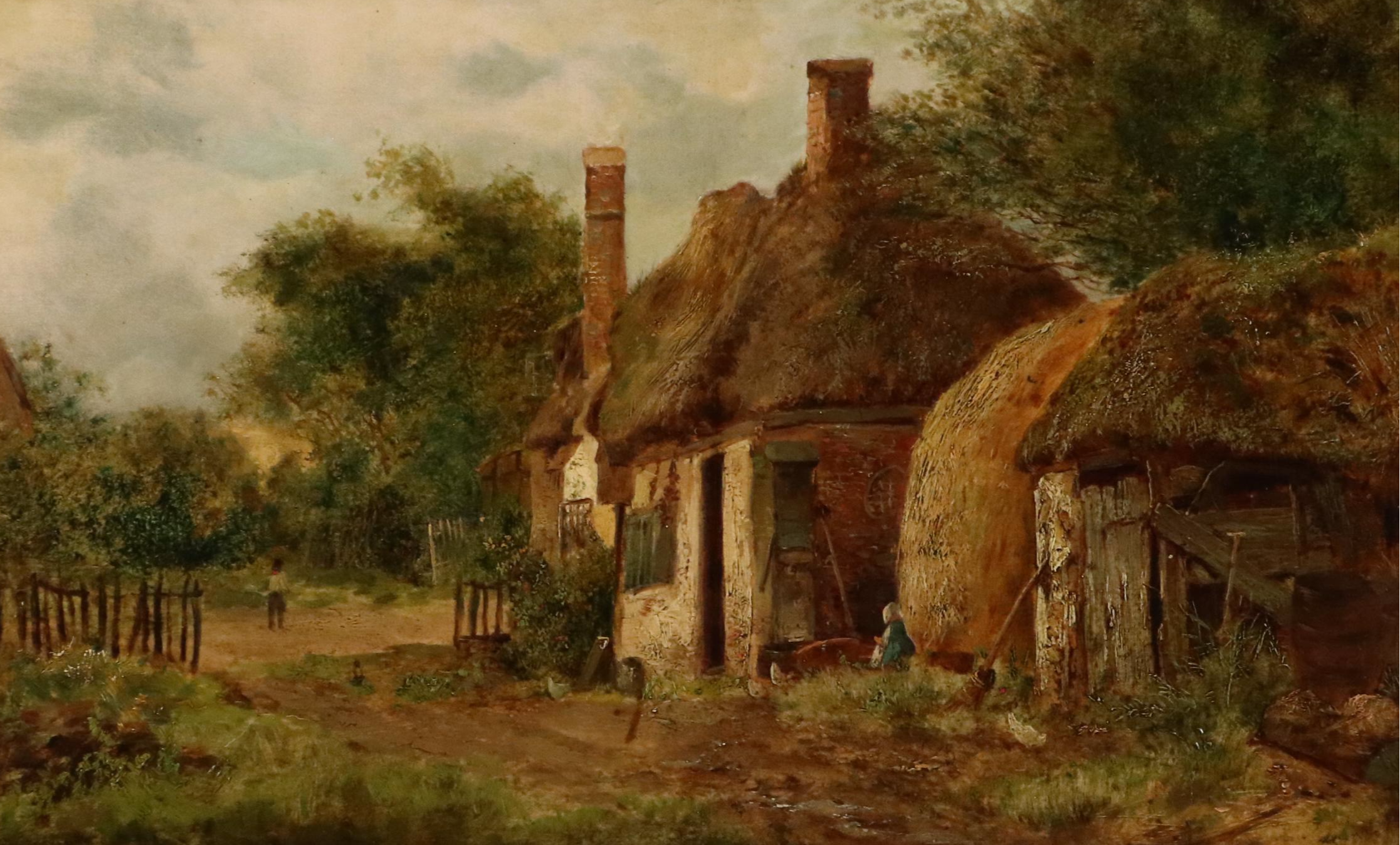 George Vincent Rural Cottage Scene Oil Painting "Northumberland," Early 19th C.