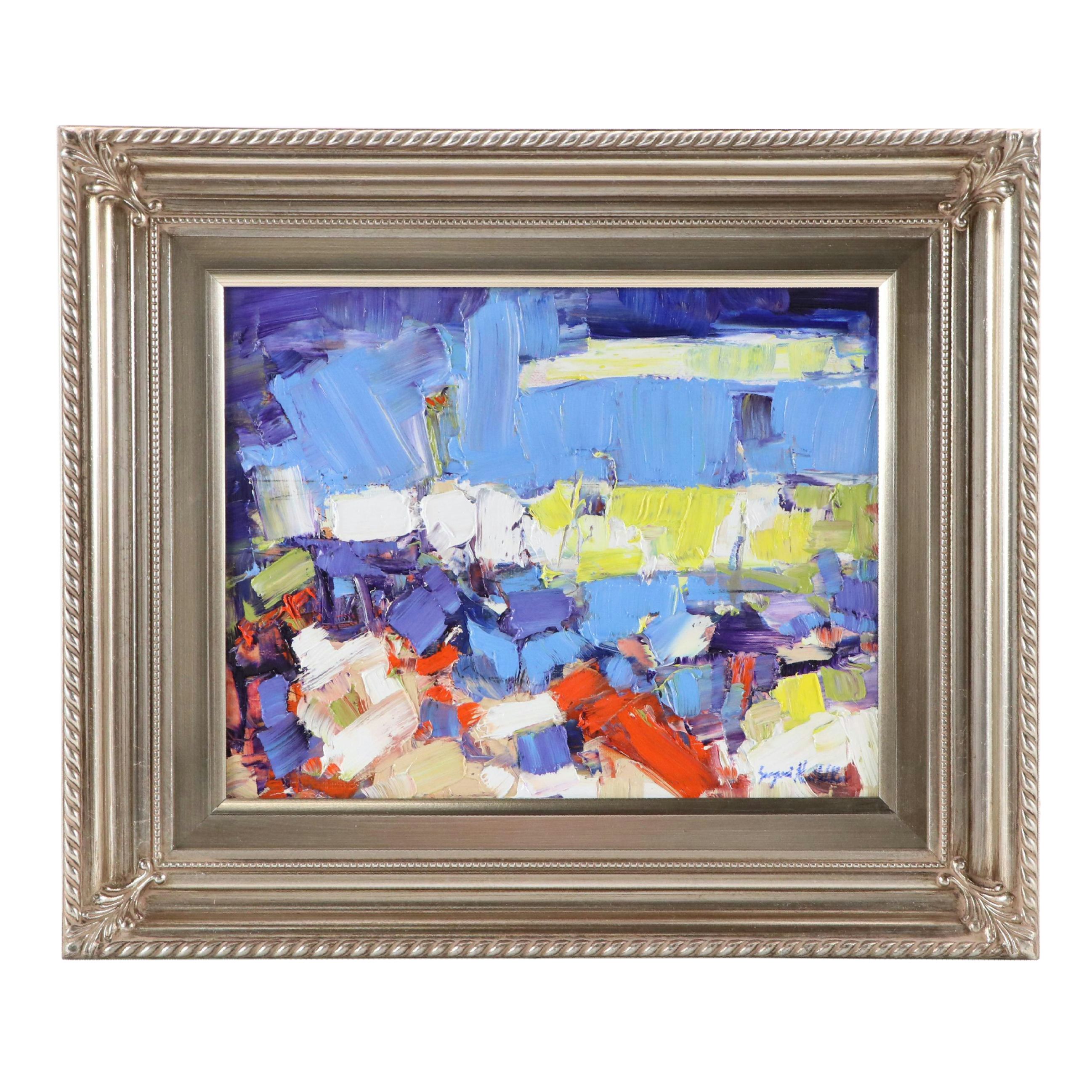 Serguei Novitchkov Stylized Landscape Oil Painting "Beach Ablaze," 2025