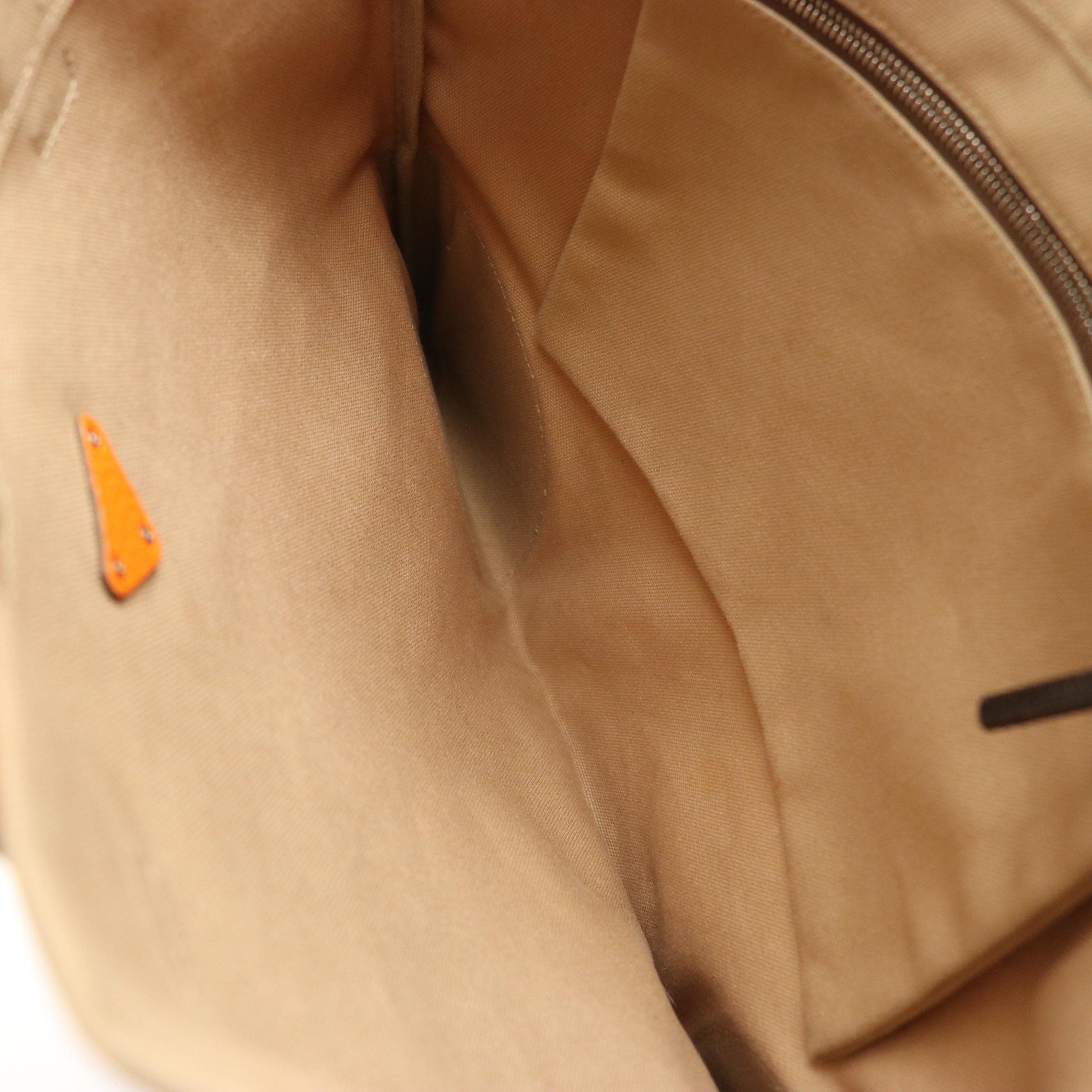 Prada Tote in Neutral Canvas and Orange Leather Trim