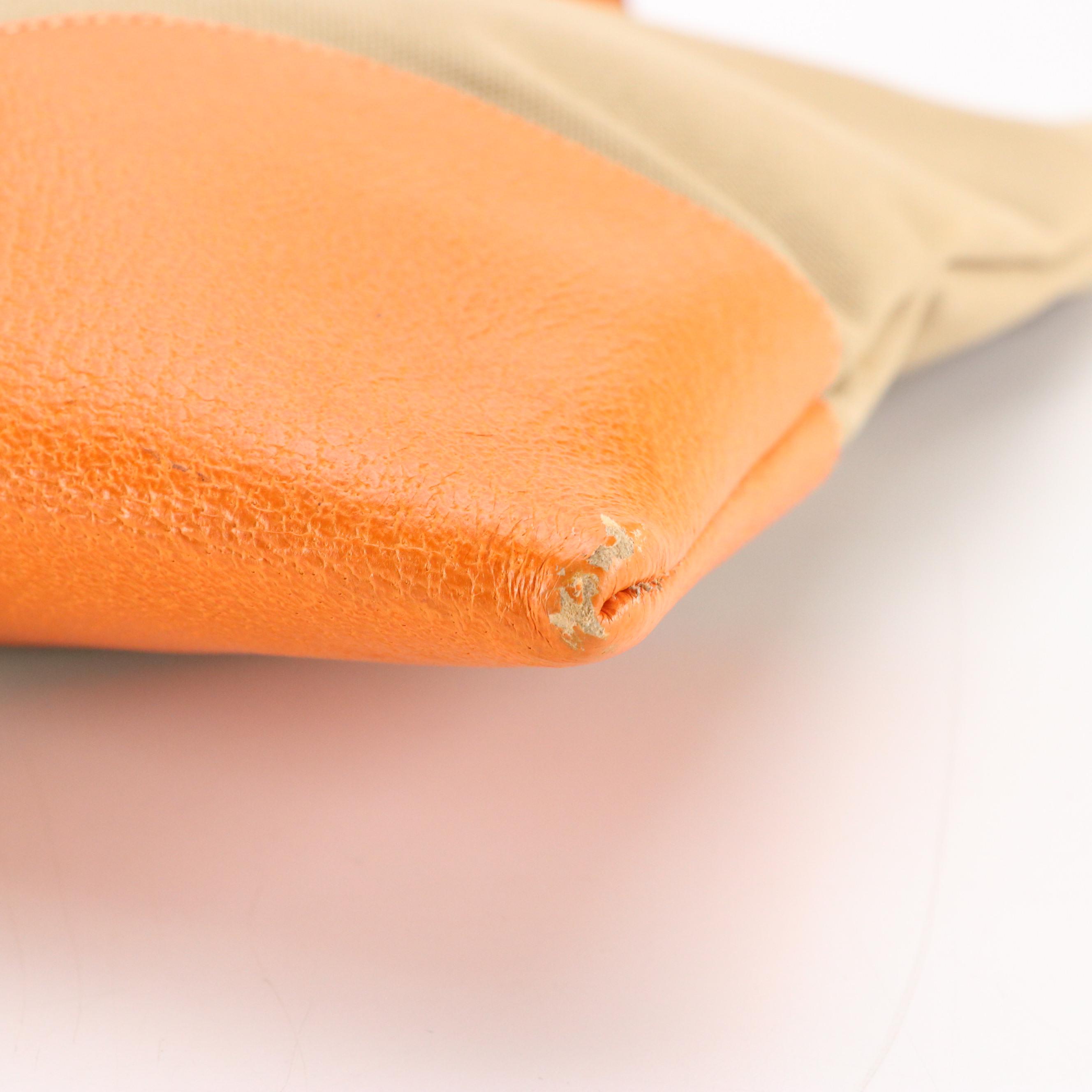 Prada Tote in Neutral Canvas and Orange Leather Trim