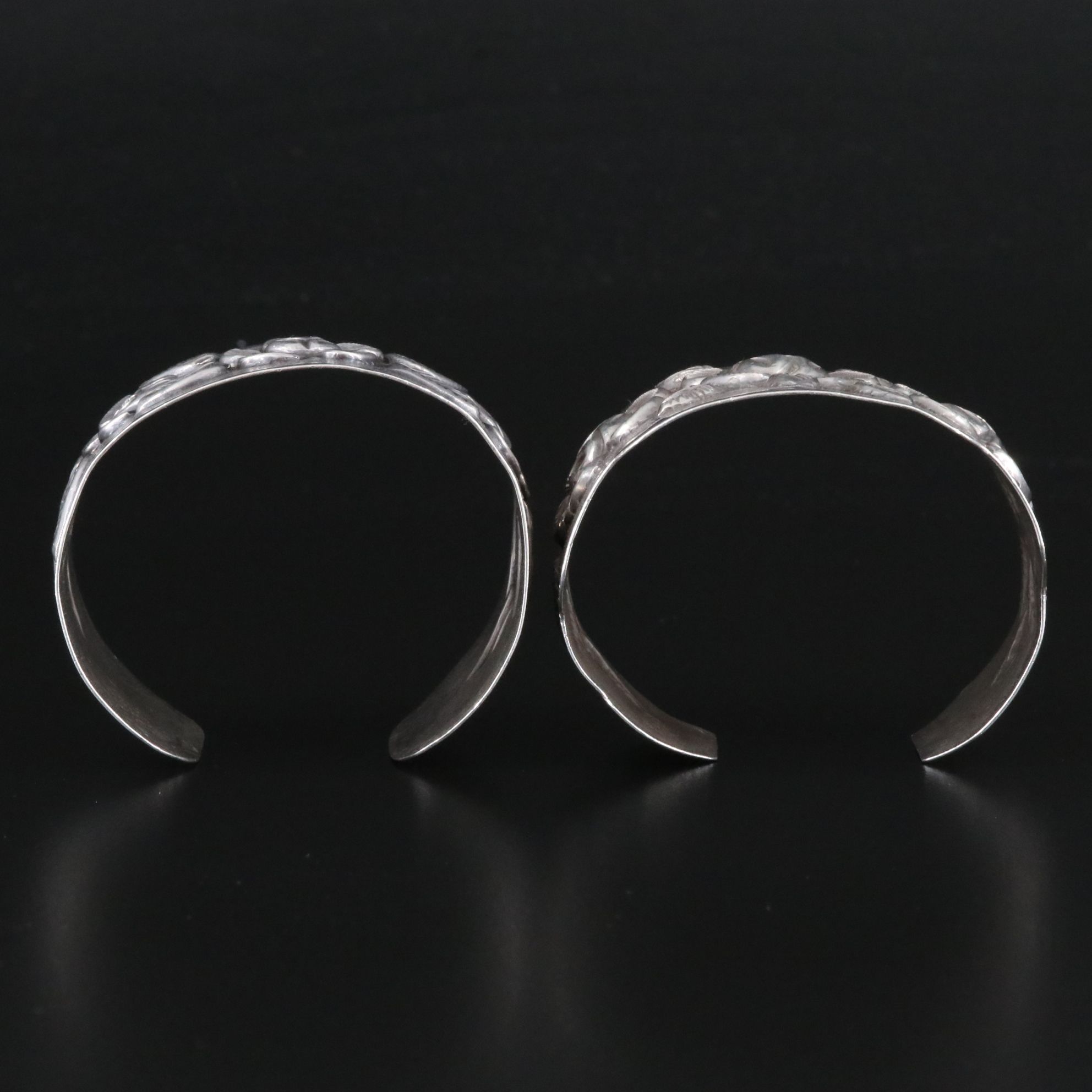 Vintage Mexican Maciel Sterling Floral Cuffs