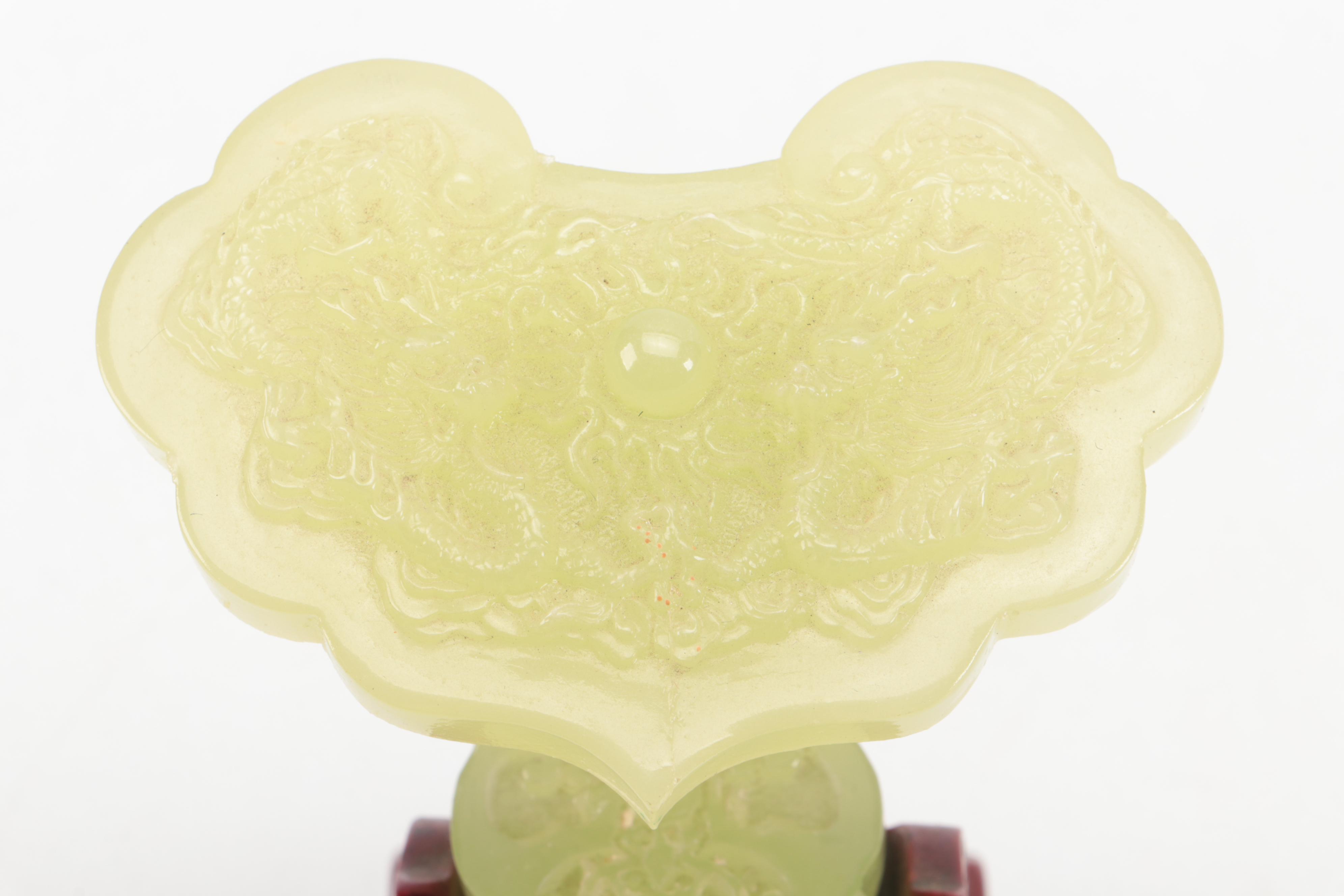 Chinese Glass Ruyi Scepter on Wood Base