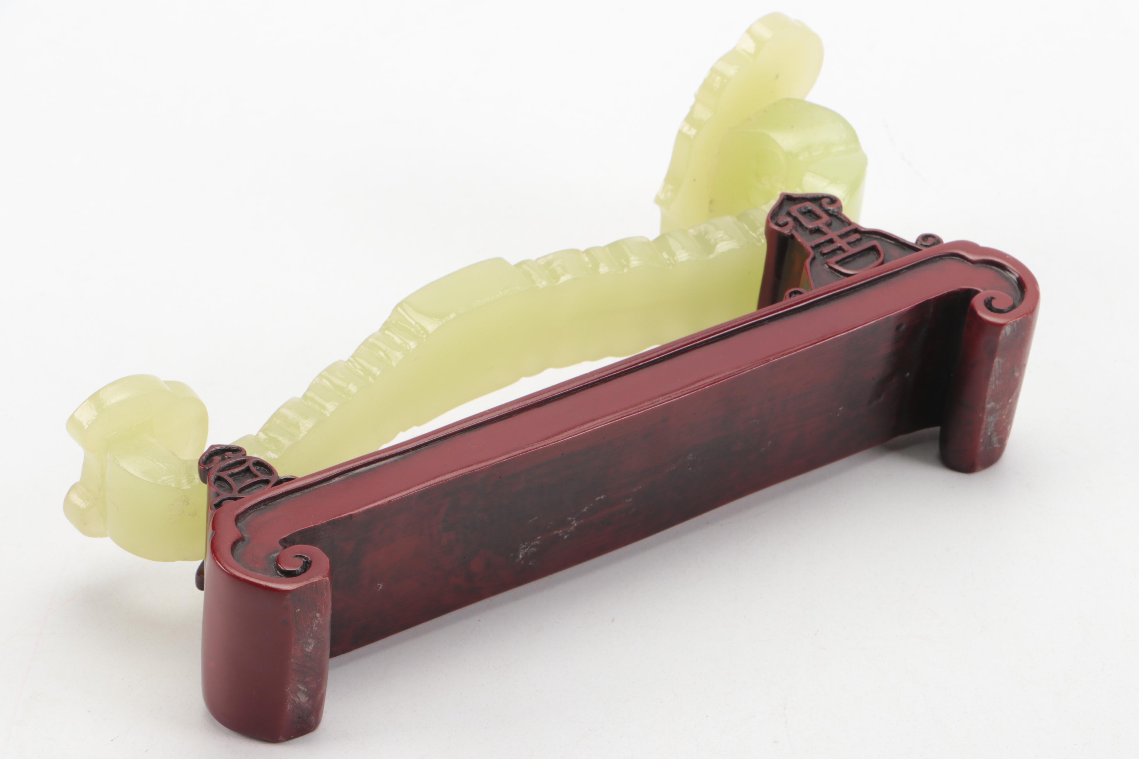 Chinese Glass Ruyi Scepter on Wood Base