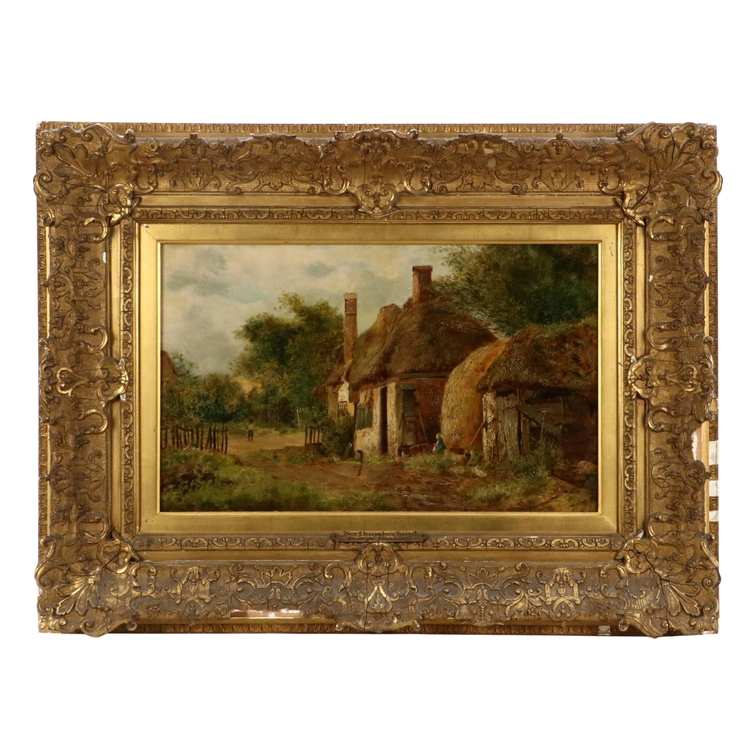 George Vincent Rural Cottage Scene Oil Painting "Northumberland," Early 19th C.