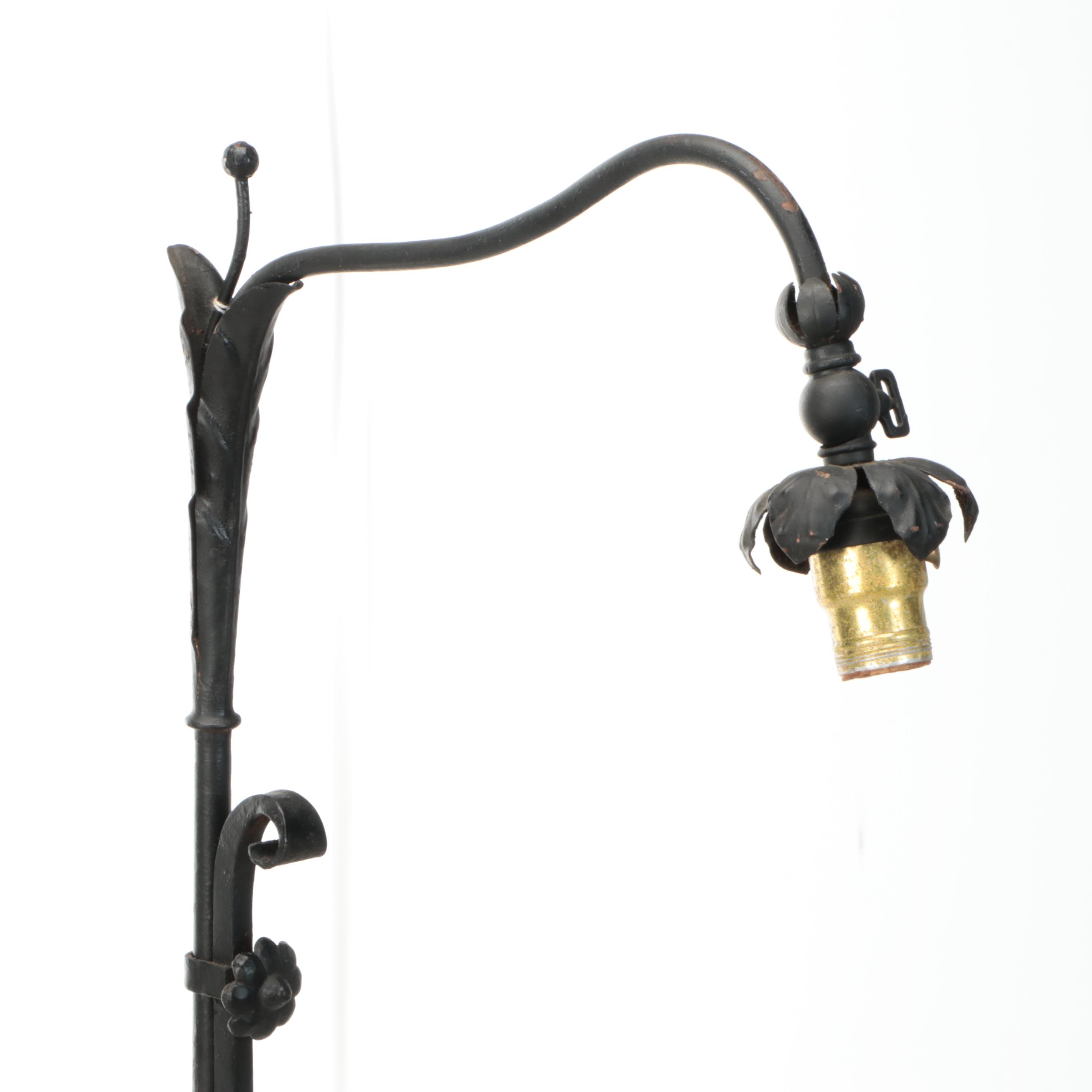 Vintage Wrought Iron Floor Lamp with Floral Accents
