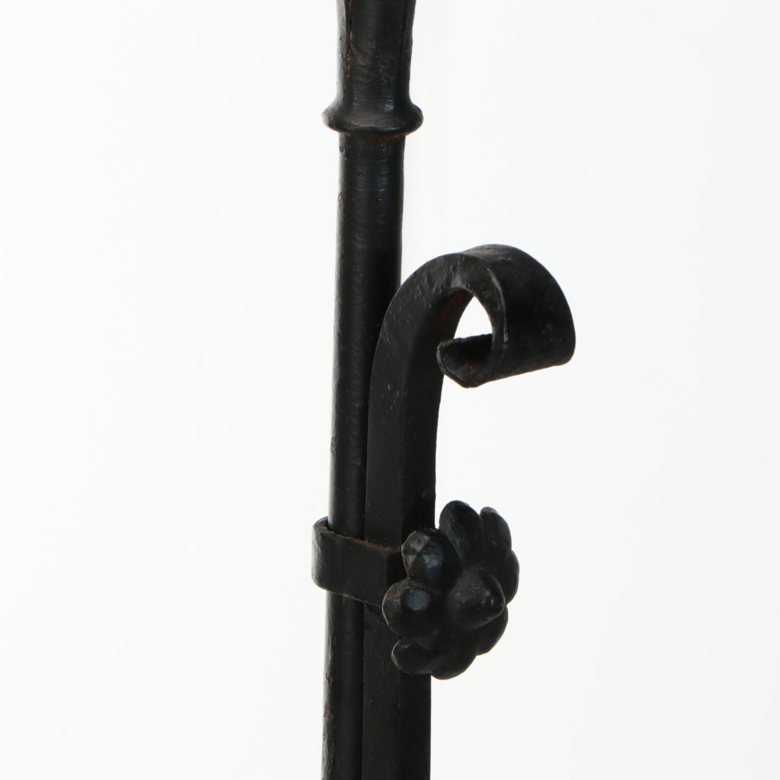 Vintage Wrought Iron Floor Lamp with Floral Accents