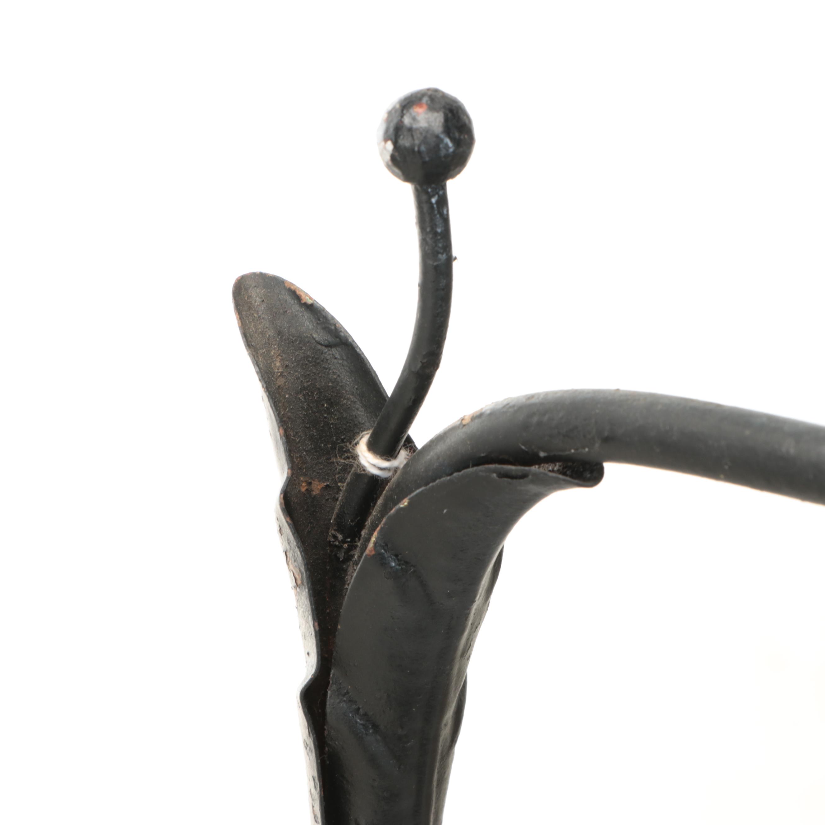 Vintage Wrought Iron Floor Lamp with Floral Accents