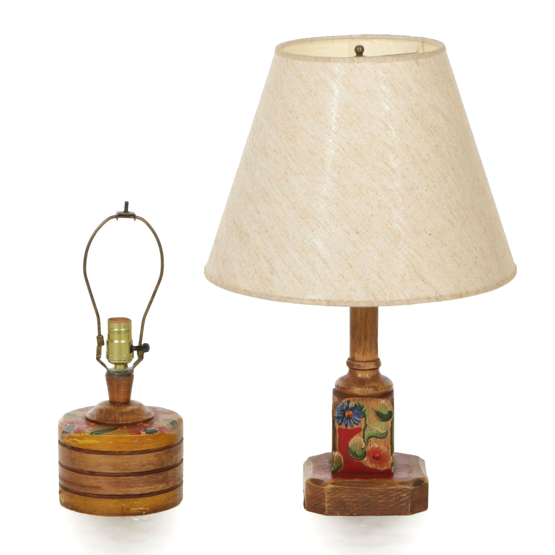 Hand-Painted Floral Wooden Table Lamps