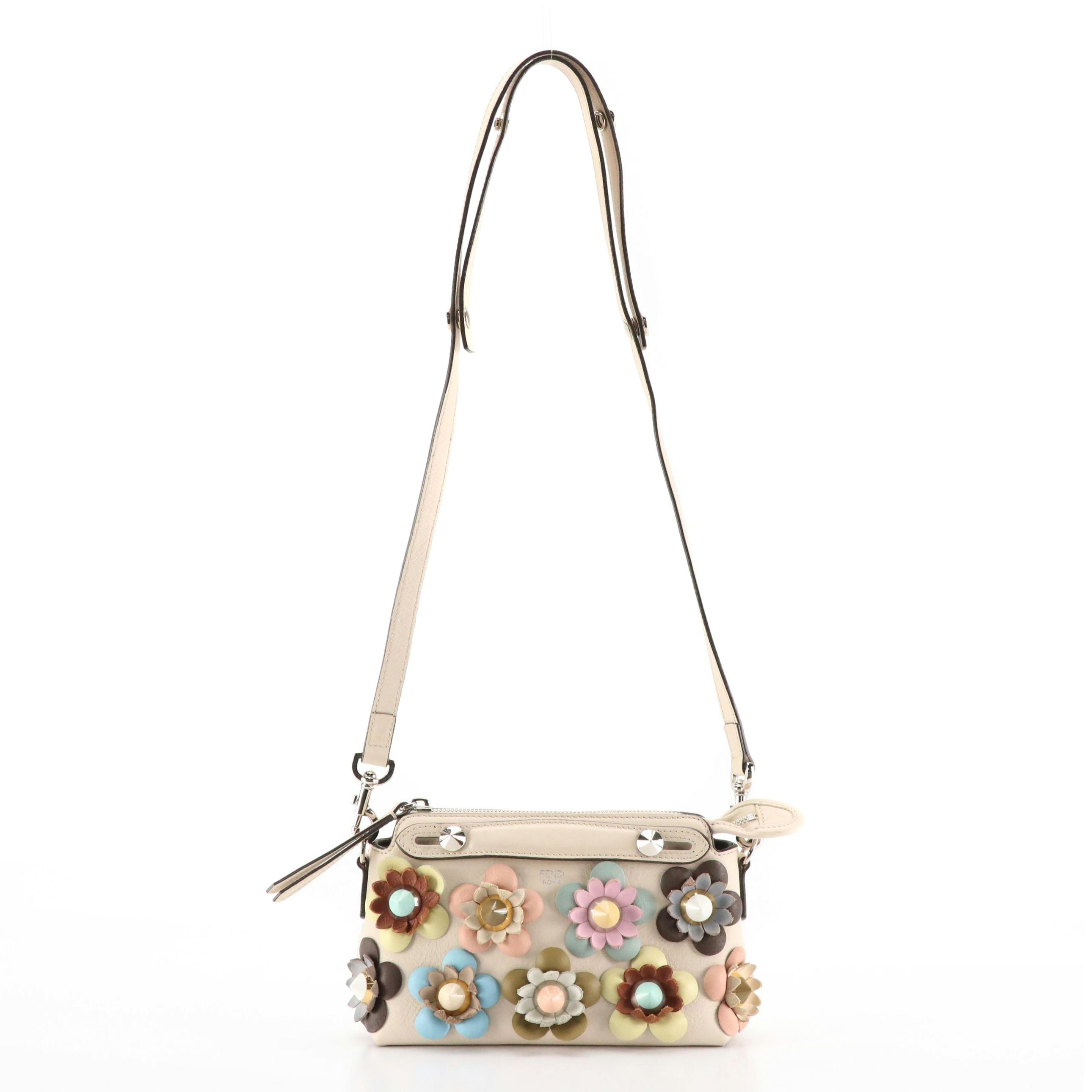 Fendi Vitello Dolce Flower and Studded Mini By The Way Camelia Two-Way Bag