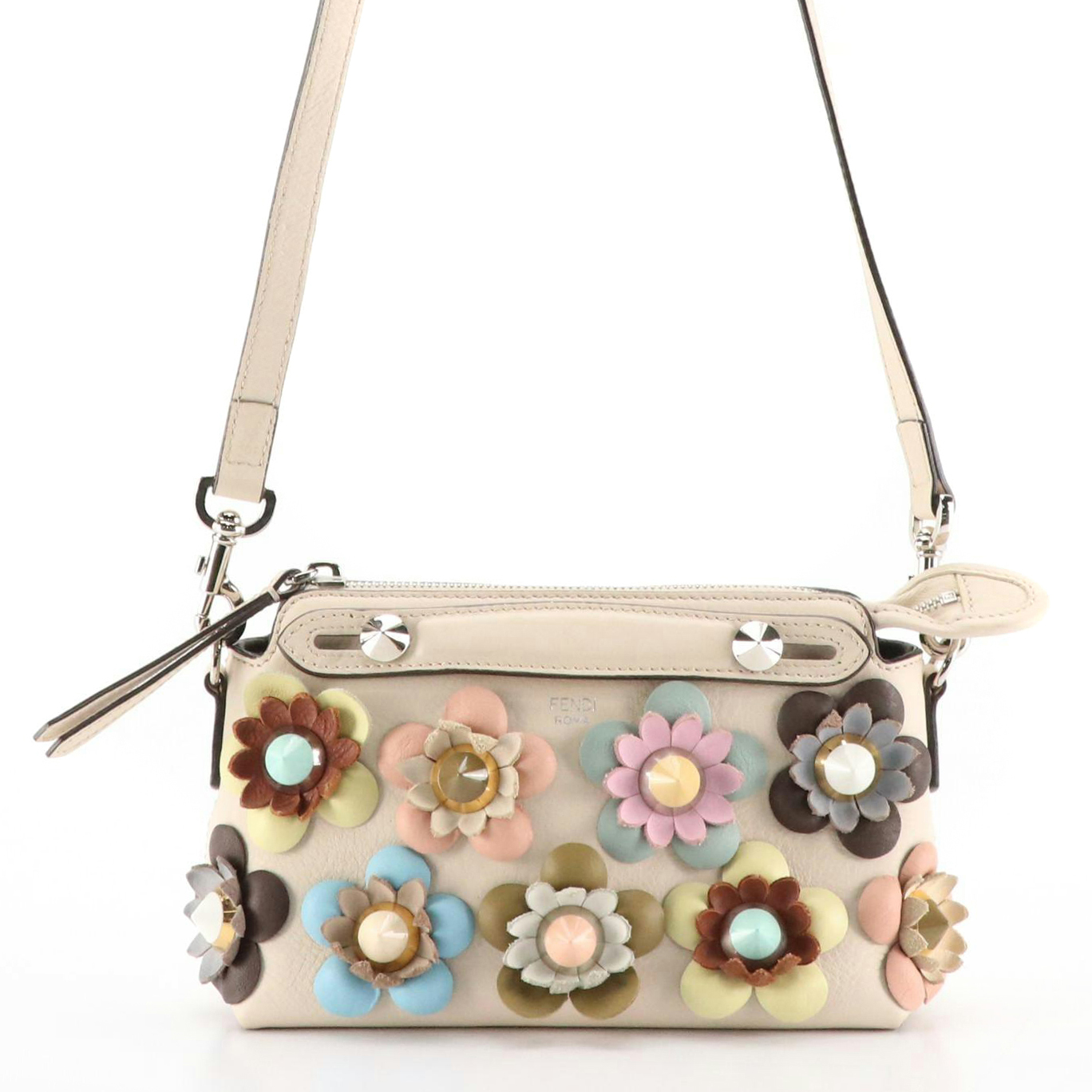 Fendi Vitello Dolce Flower and Studded Mini By The Way Camelia Two-Way Bag