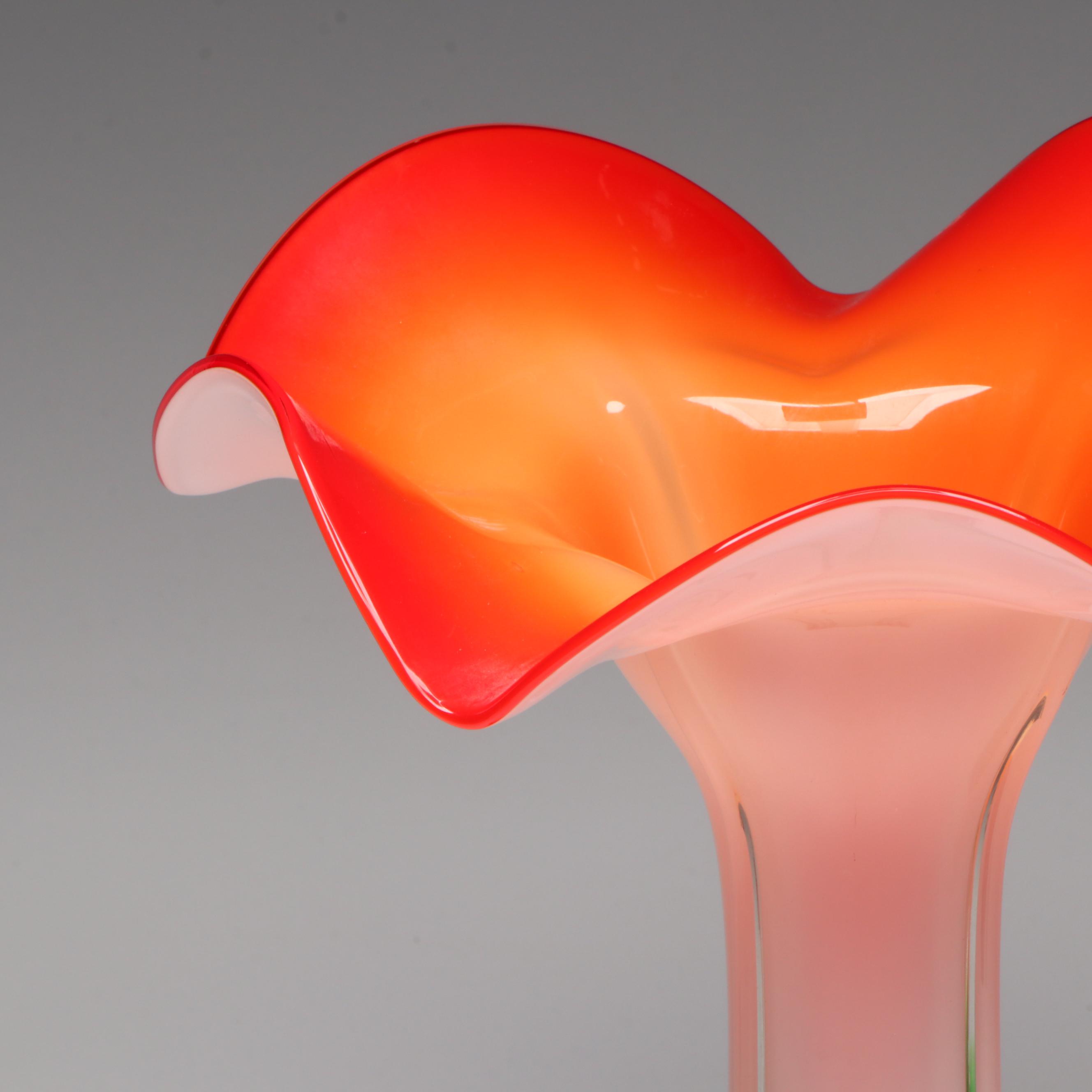 Murano Style Studio Glass Cased Trumpet Vase