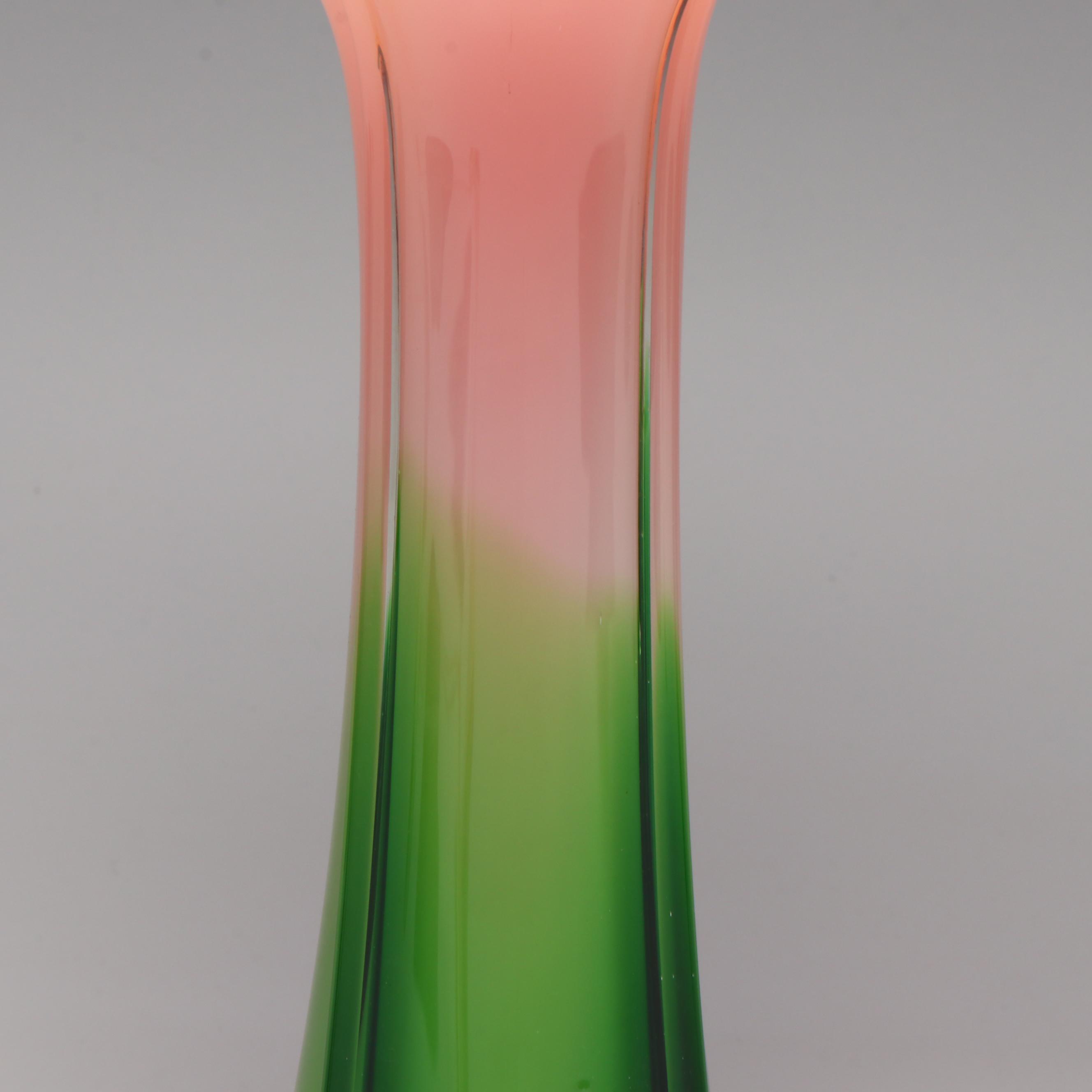 Murano Style Studio Glass Cased Trumpet Vase