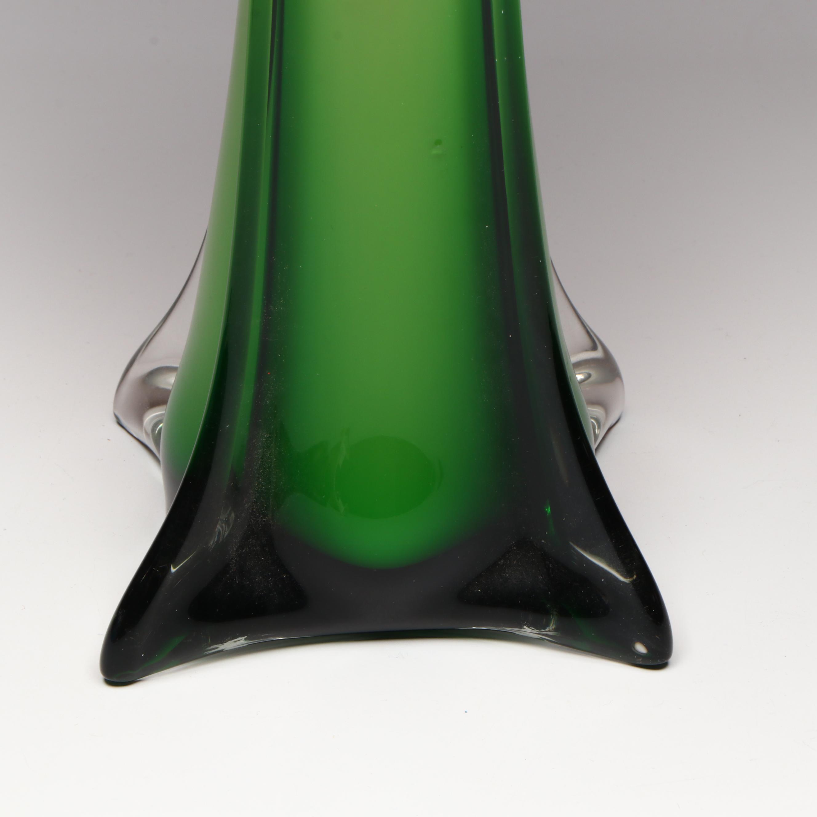 Murano Style Studio Glass Cased Trumpet Vase