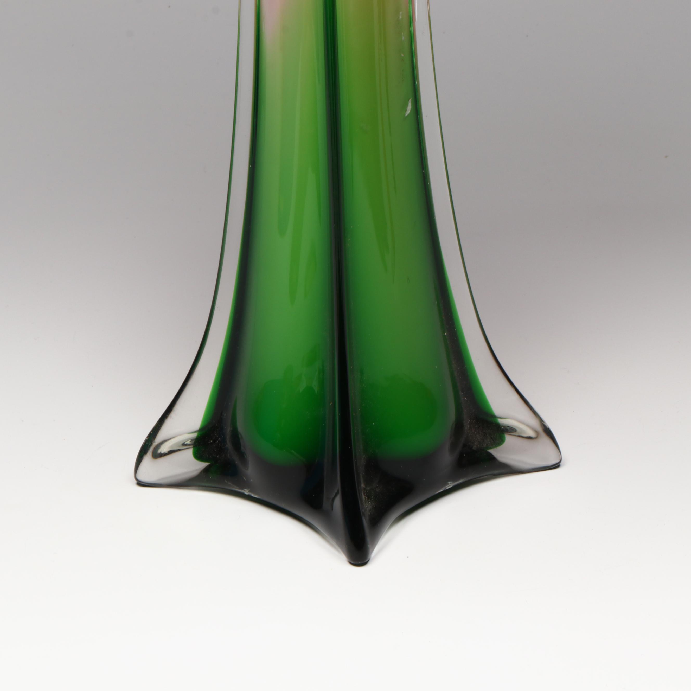 Murano Style Studio Glass Cased Trumpet Vase