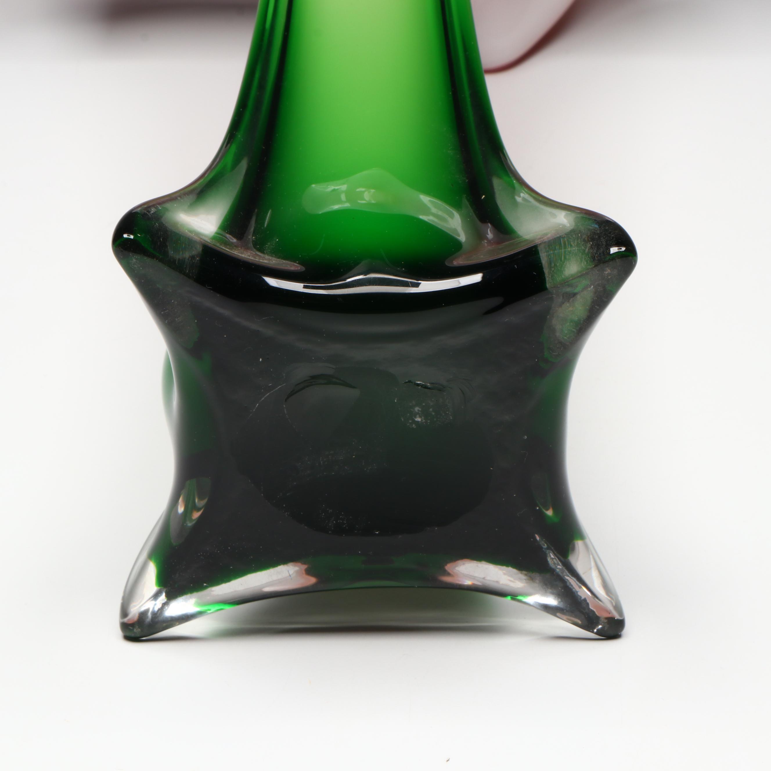 Murano Style Studio Glass Cased Trumpet Vase