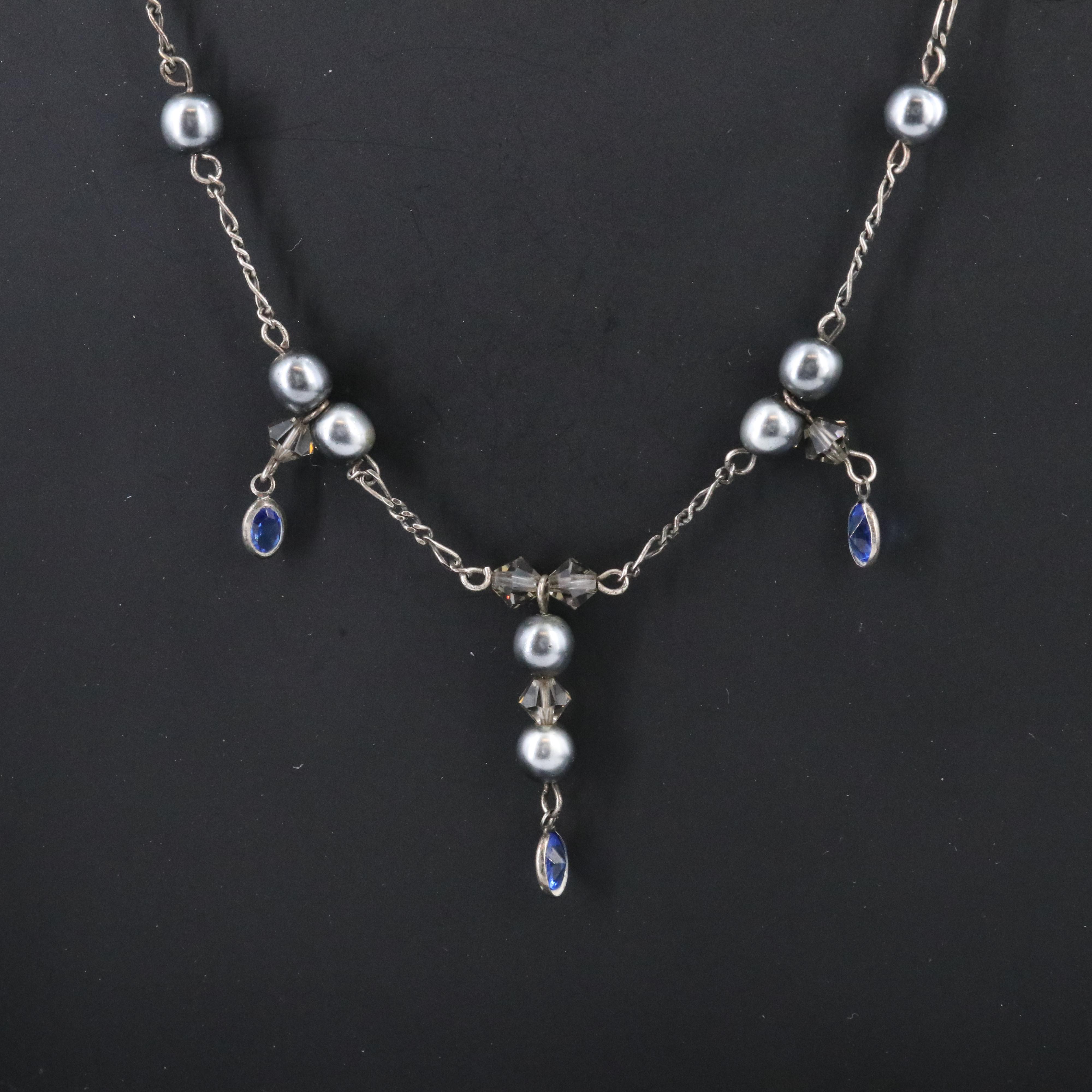 Sterling Faux Pearl and Glass Necklace