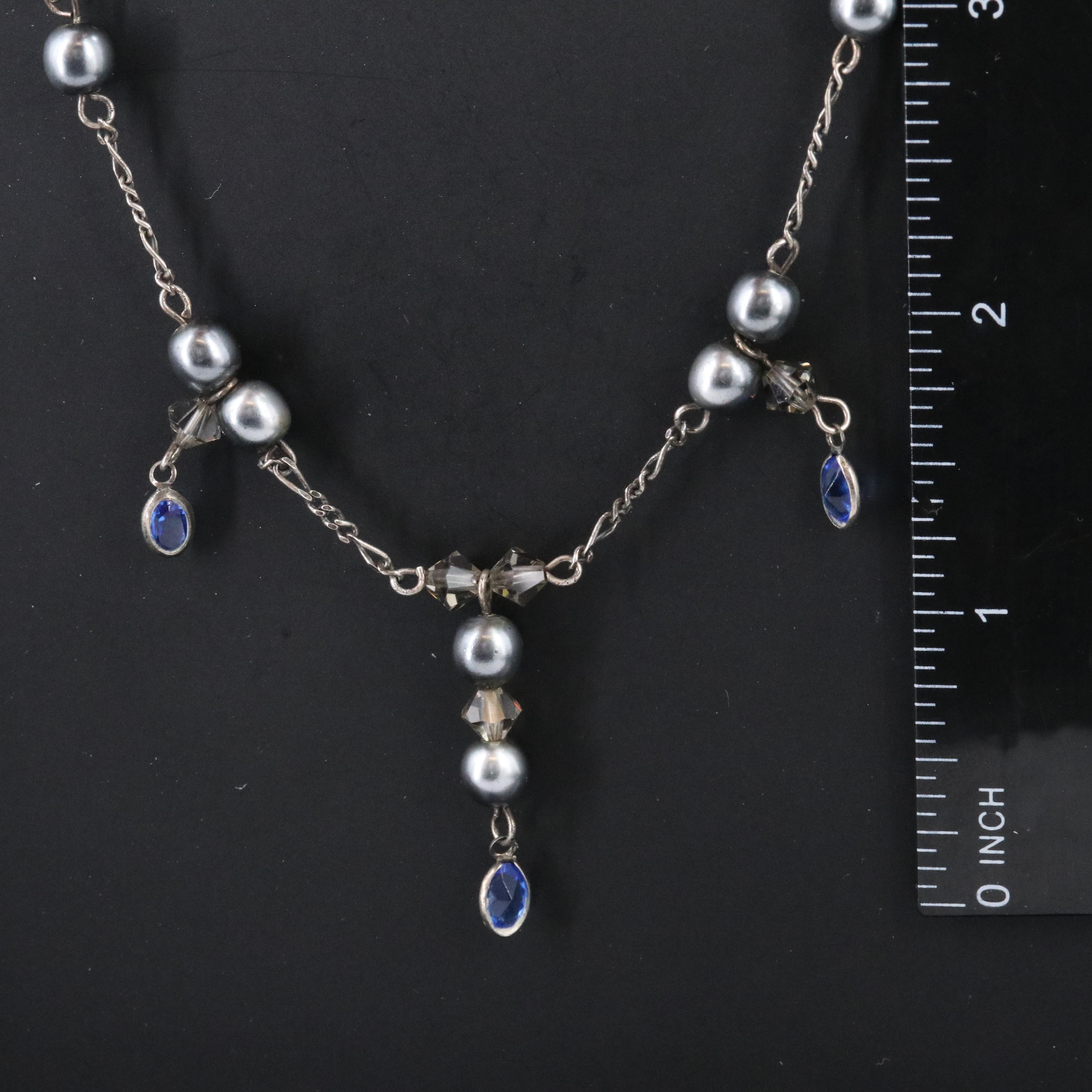 Sterling Faux Pearl and Glass Necklace