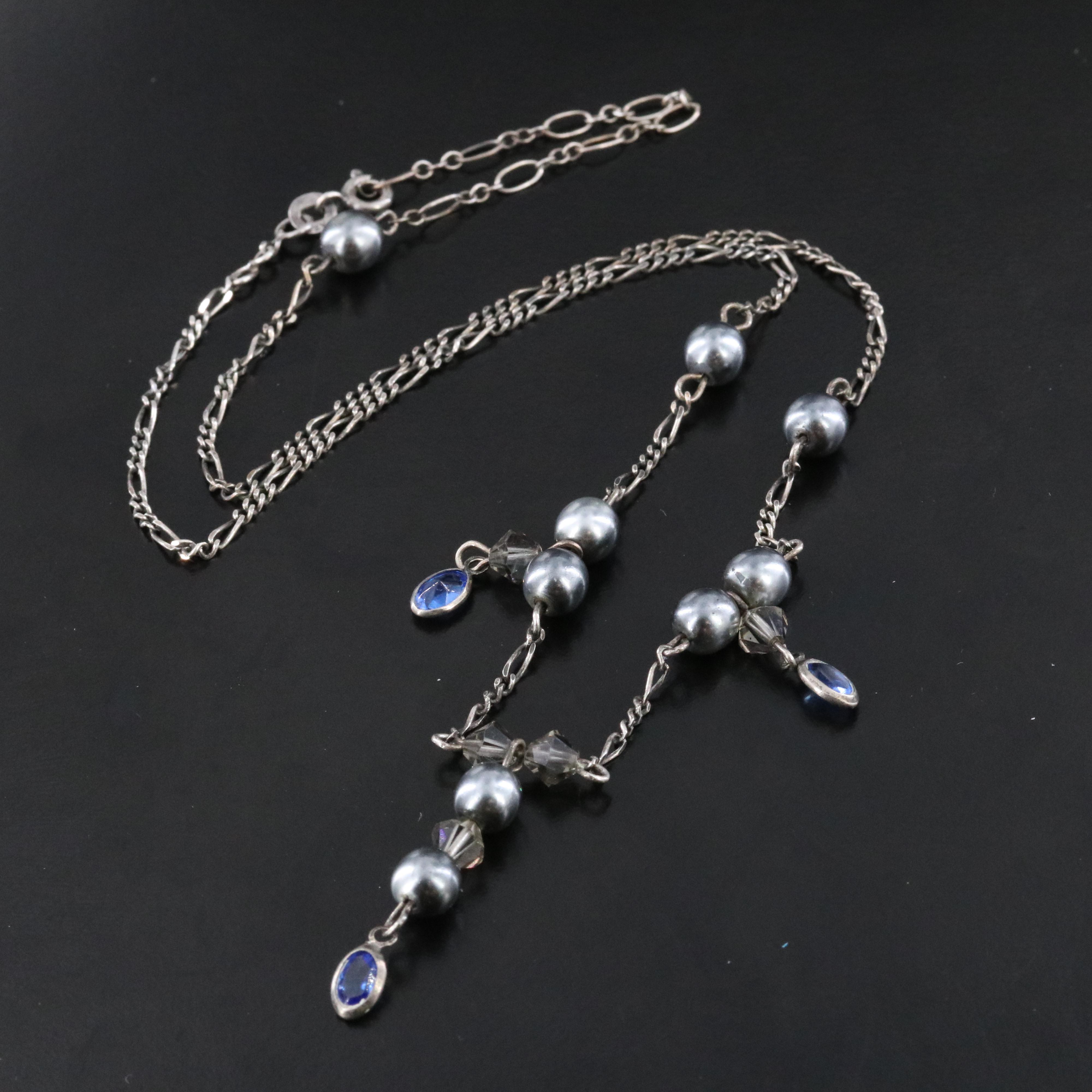 Sterling Faux Pearl and Glass Necklace