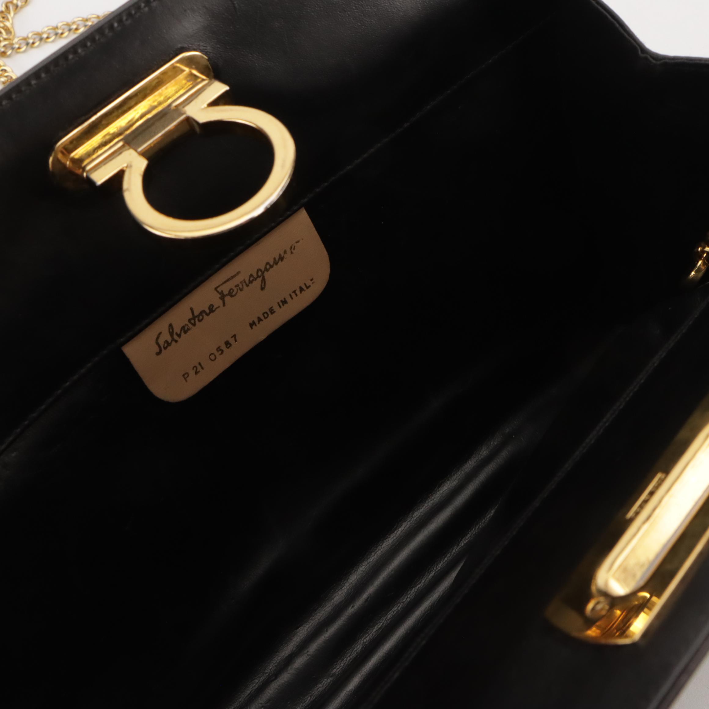 Salvatore Ferragamo Gancini Closure Chain Link Crossbody Bag in Black Leather