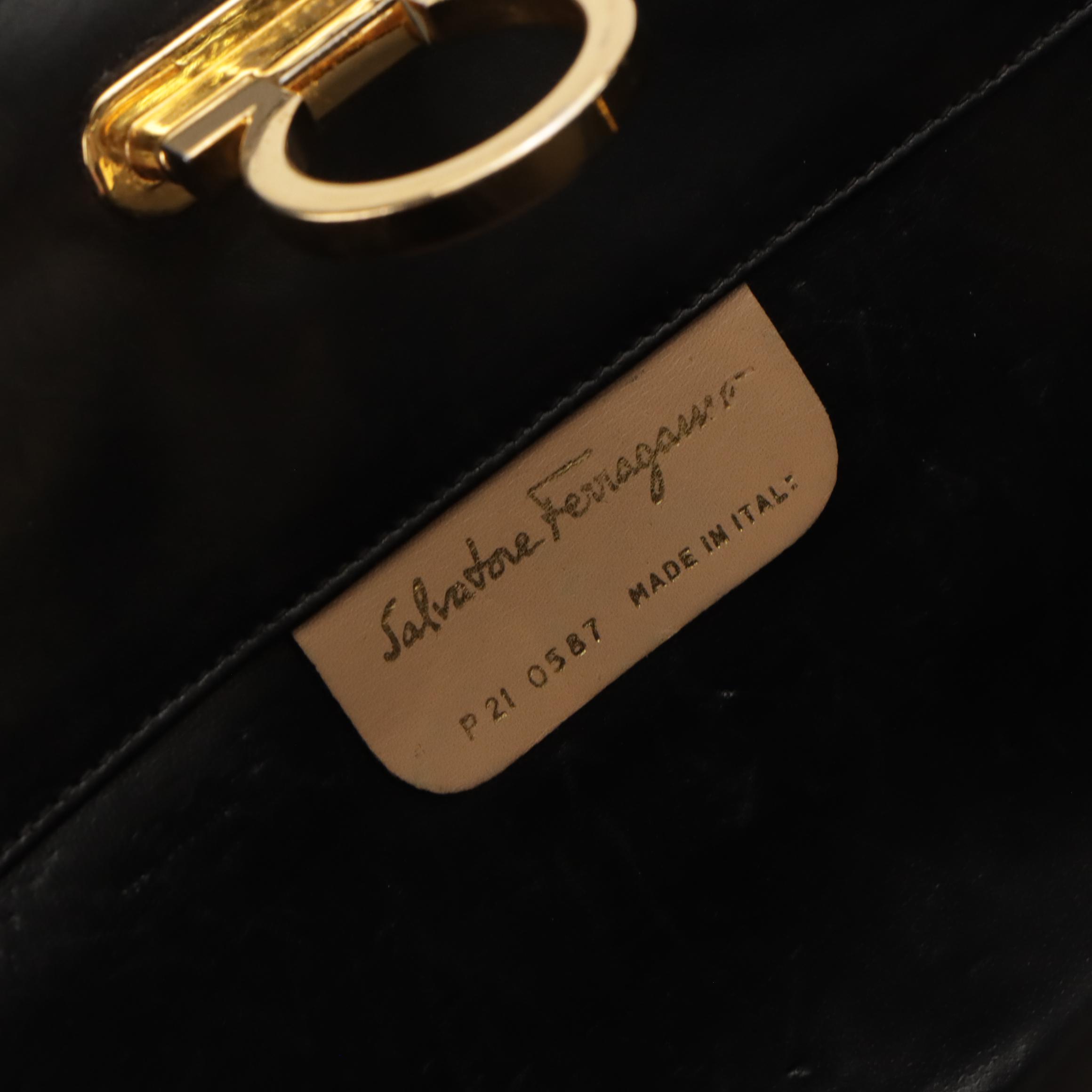 Salvatore Ferragamo Gancini Closure Chain Link Crossbody Bag in Black Leather