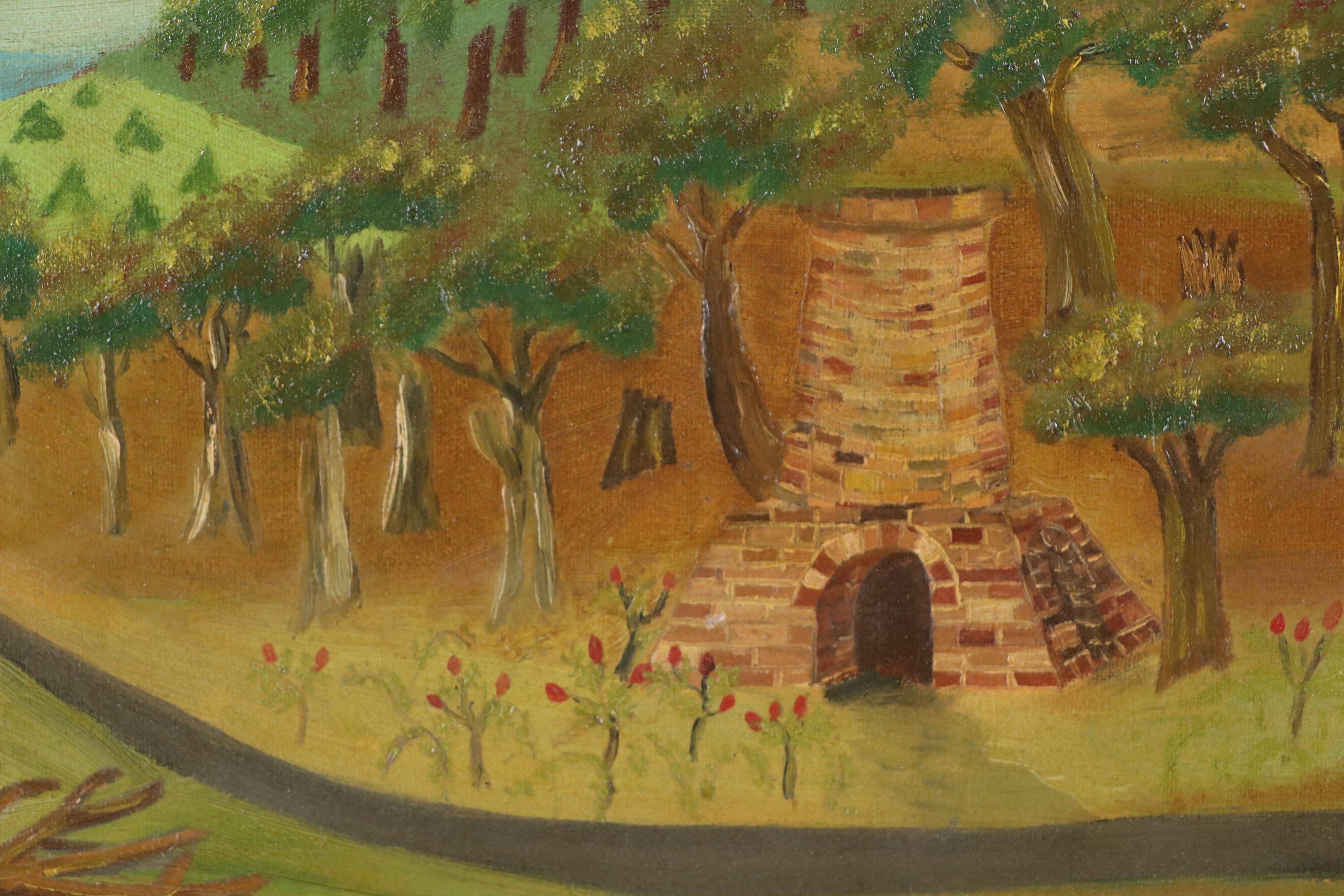 W. Locke Landscape Oil Painting of Brick Oven at Piedmont, Early to Mid-20th C.