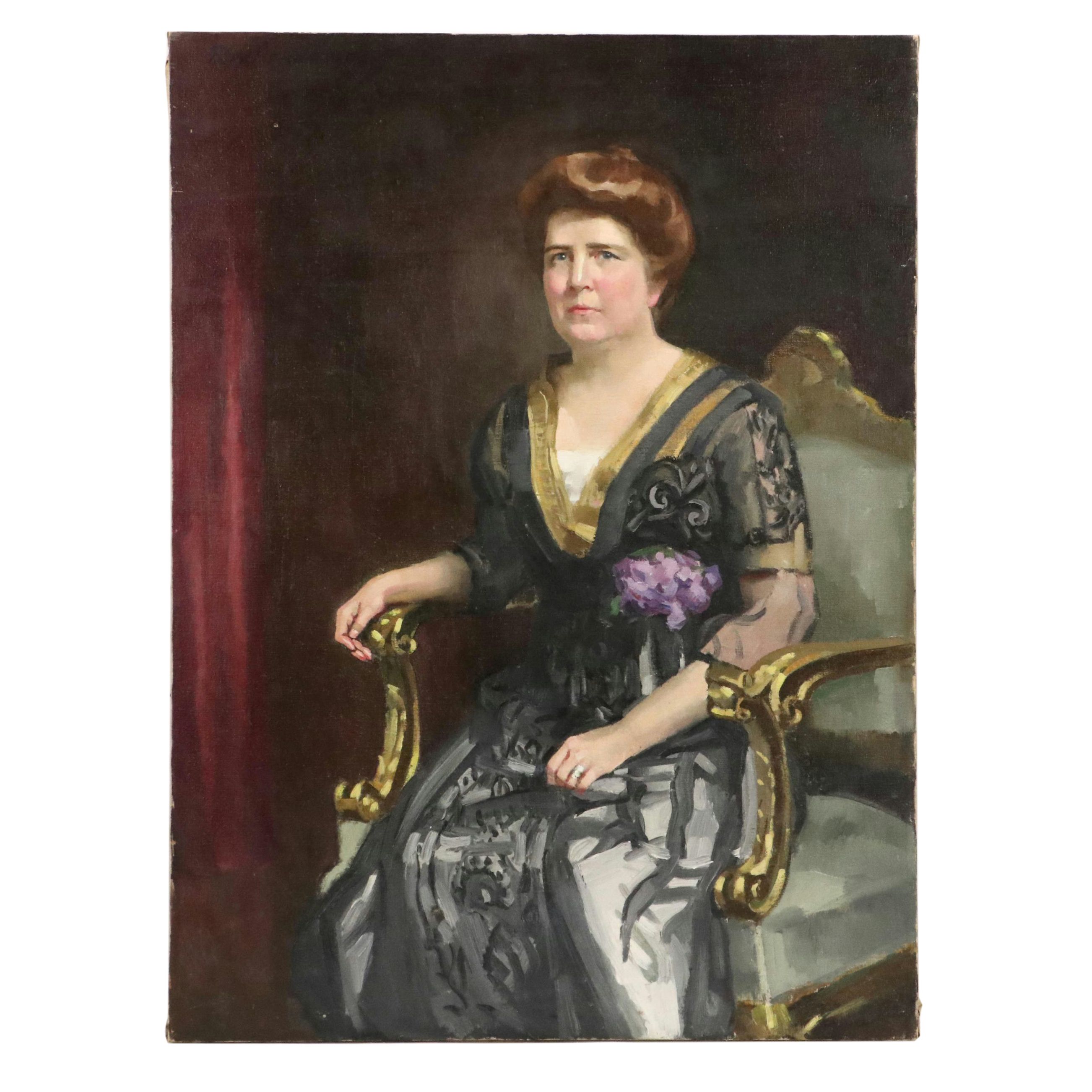 Rosalie Lowrey Portrait Oil Painting of Seated Woman, Early 20th Century