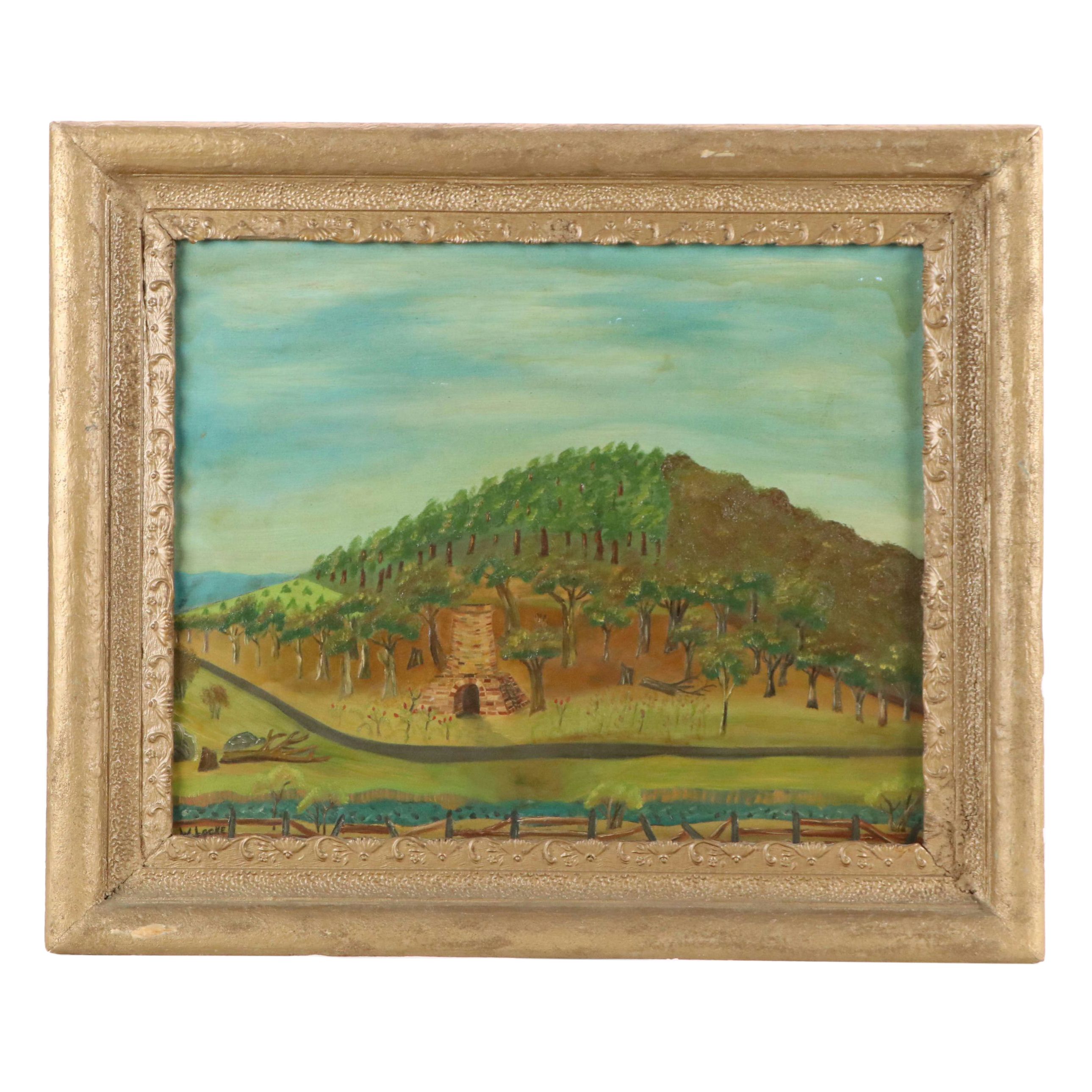 W. Locke Landscape Oil Painting of Brick Oven at Piedmont, Early to Mid-20th C.