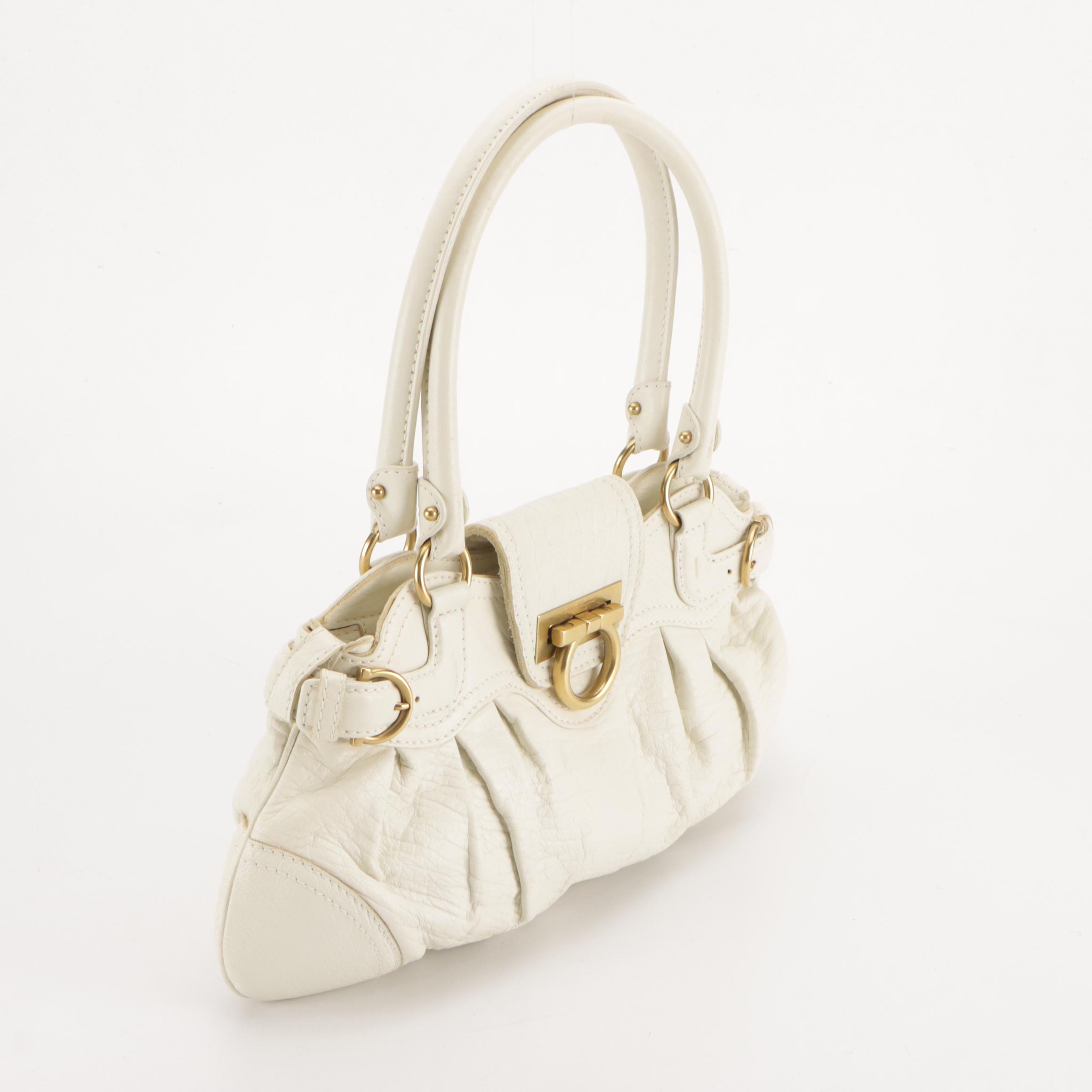 Salvatore Ferragamo Marisa Gancini Shoulder Bag in Ivory Textured Calfskin