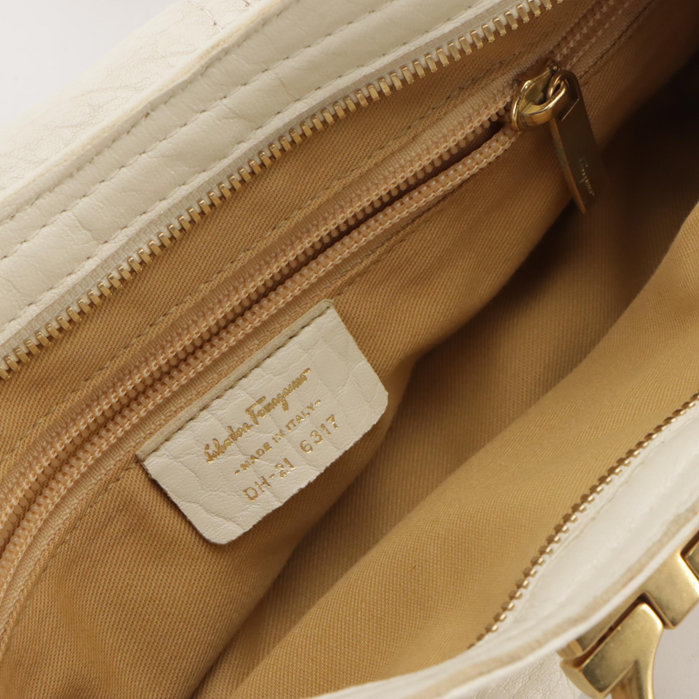 Salvatore Ferragamo Marisa Gancini Shoulder Bag in Ivory Textured Calfskin