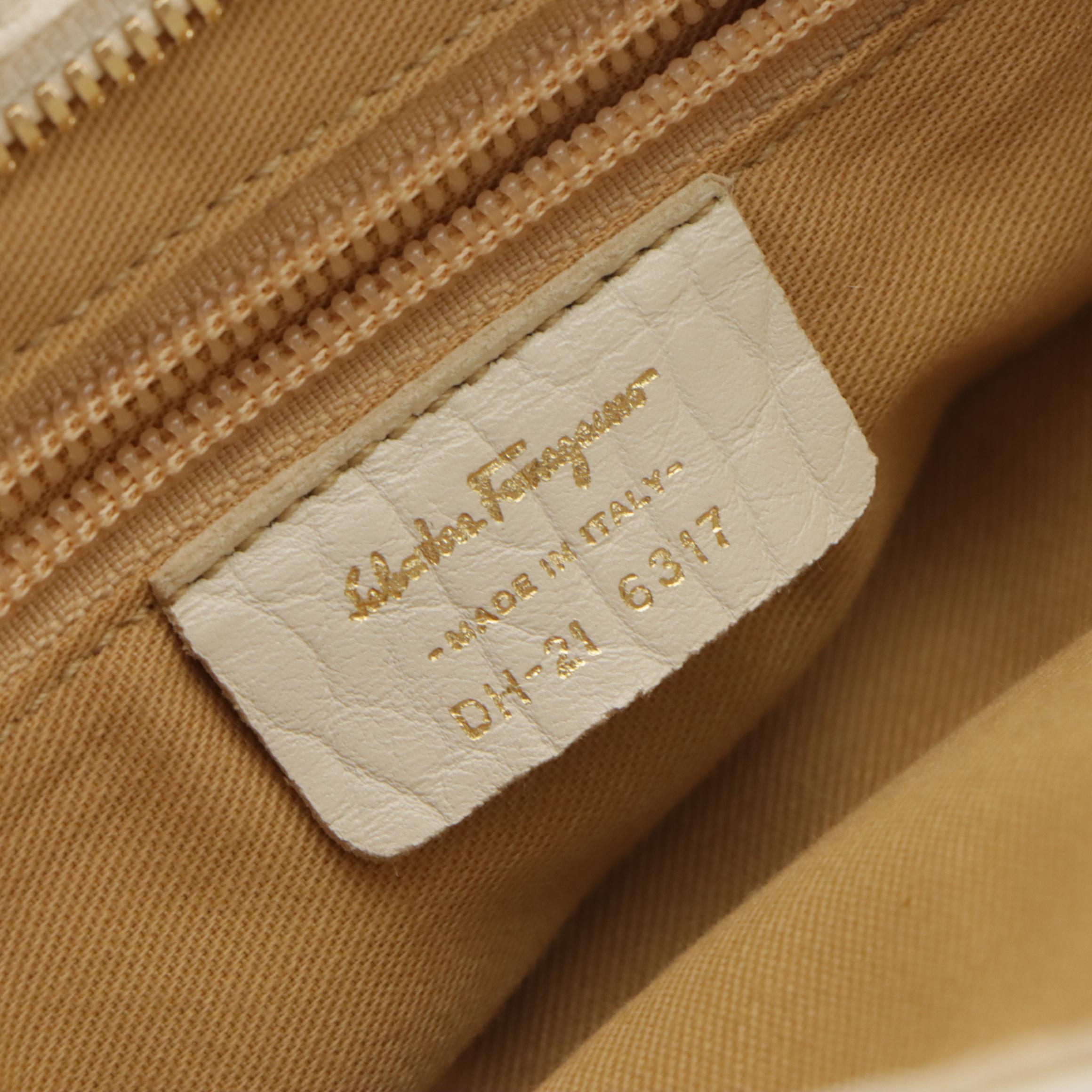 Salvatore Ferragamo Marisa Gancini Shoulder Bag in Ivory Textured Calfskin